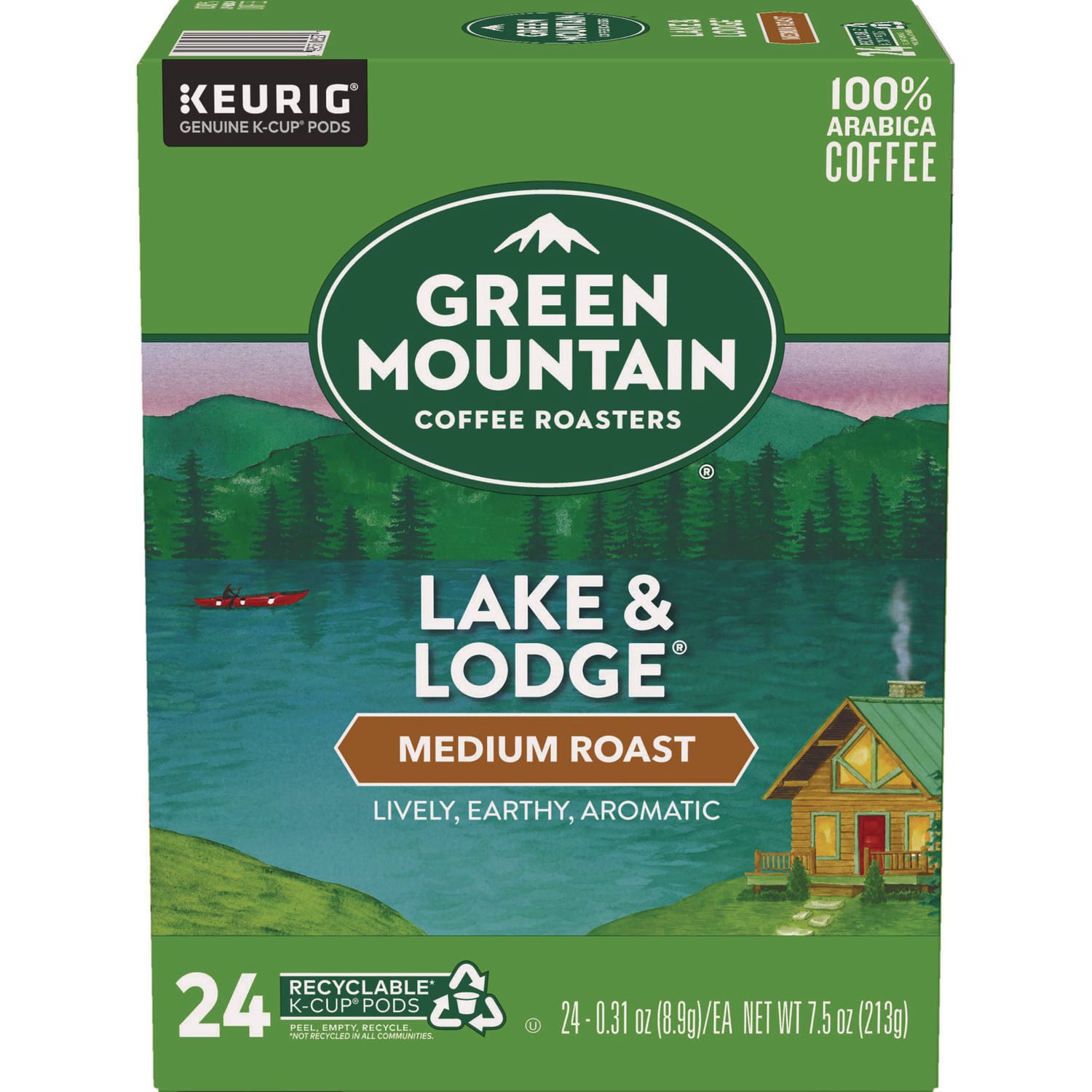 Green Mountain Coffee GMT6523 Lake And Lodge Coffee K-Cups, Medium Roast, 24/box