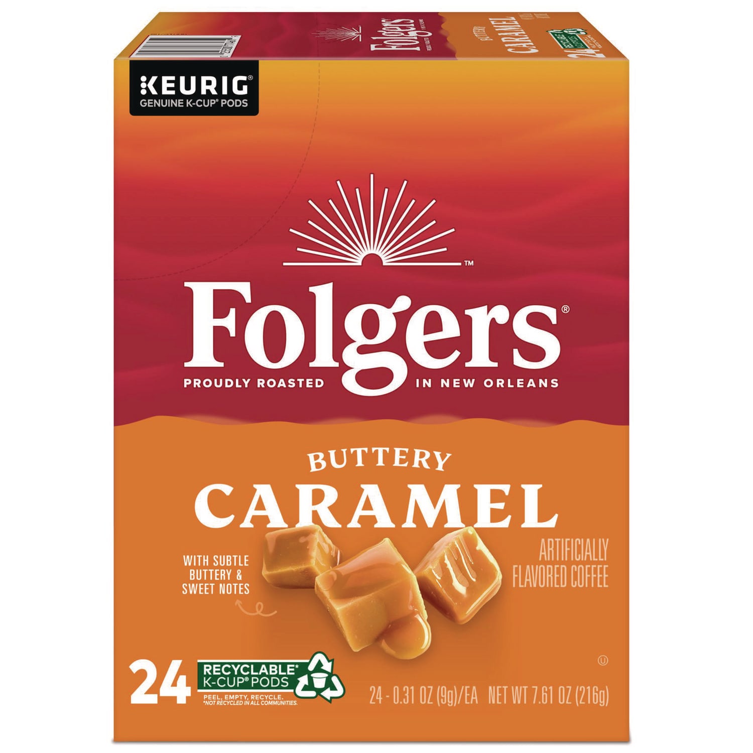Folgers GMT6680 Buttery Caramel Coffee K-Cups, 24/Box