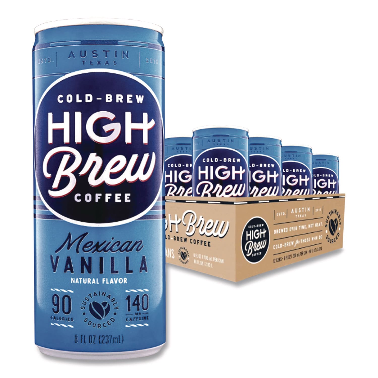 HIGH Brew Coffee HIH00501 Cold Brew Coffee + Protein, Mexican Vanilla, 8 Oz Can, 12/pack