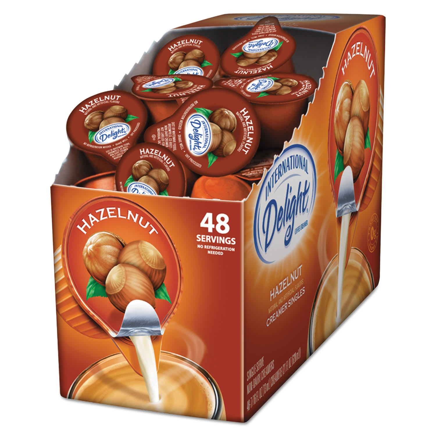 International Delight ITD02283 Flavored Liquid Non-Dairy Coffee Creamer, Hazelnut, 0.44 oz Mini Cups, 48/Box
