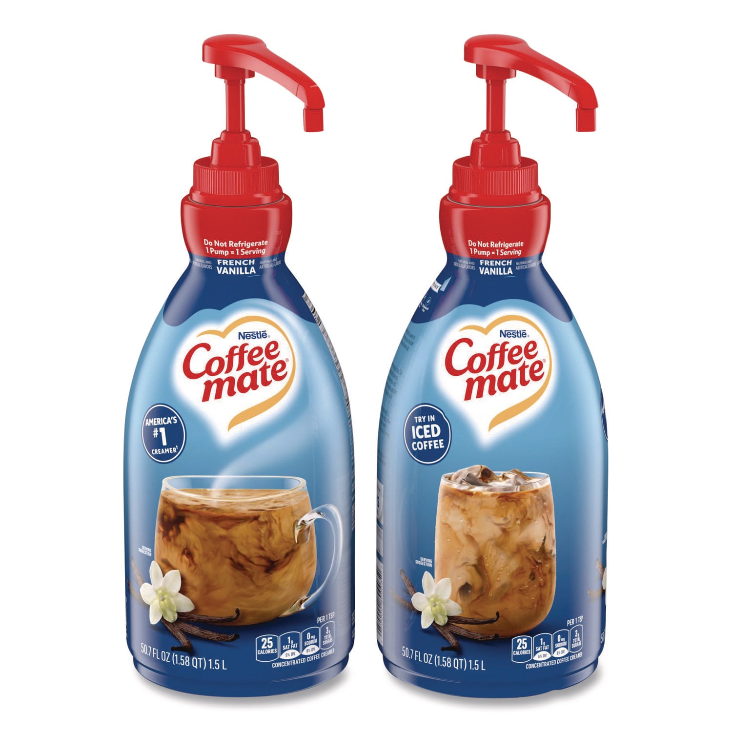Coffee mate NES31803CT Liquid Coffee Creamer, French Vanilla, 1.5 L Pump Bottle, 2/Carton
