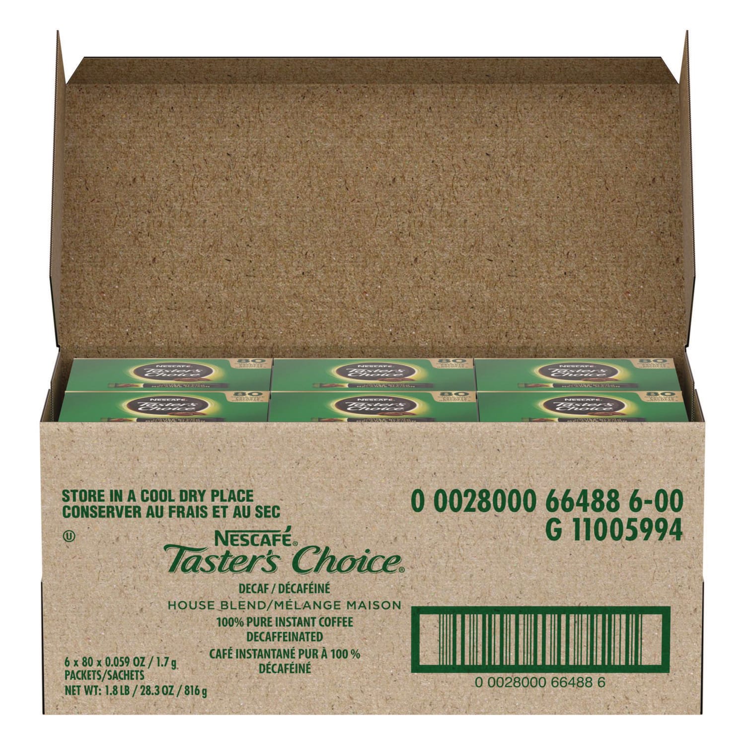 Nescafe NES66488CT Taster's Choice Stick Pack, Decaf, 0.06oz, 80/box, 6 Boxes/carton