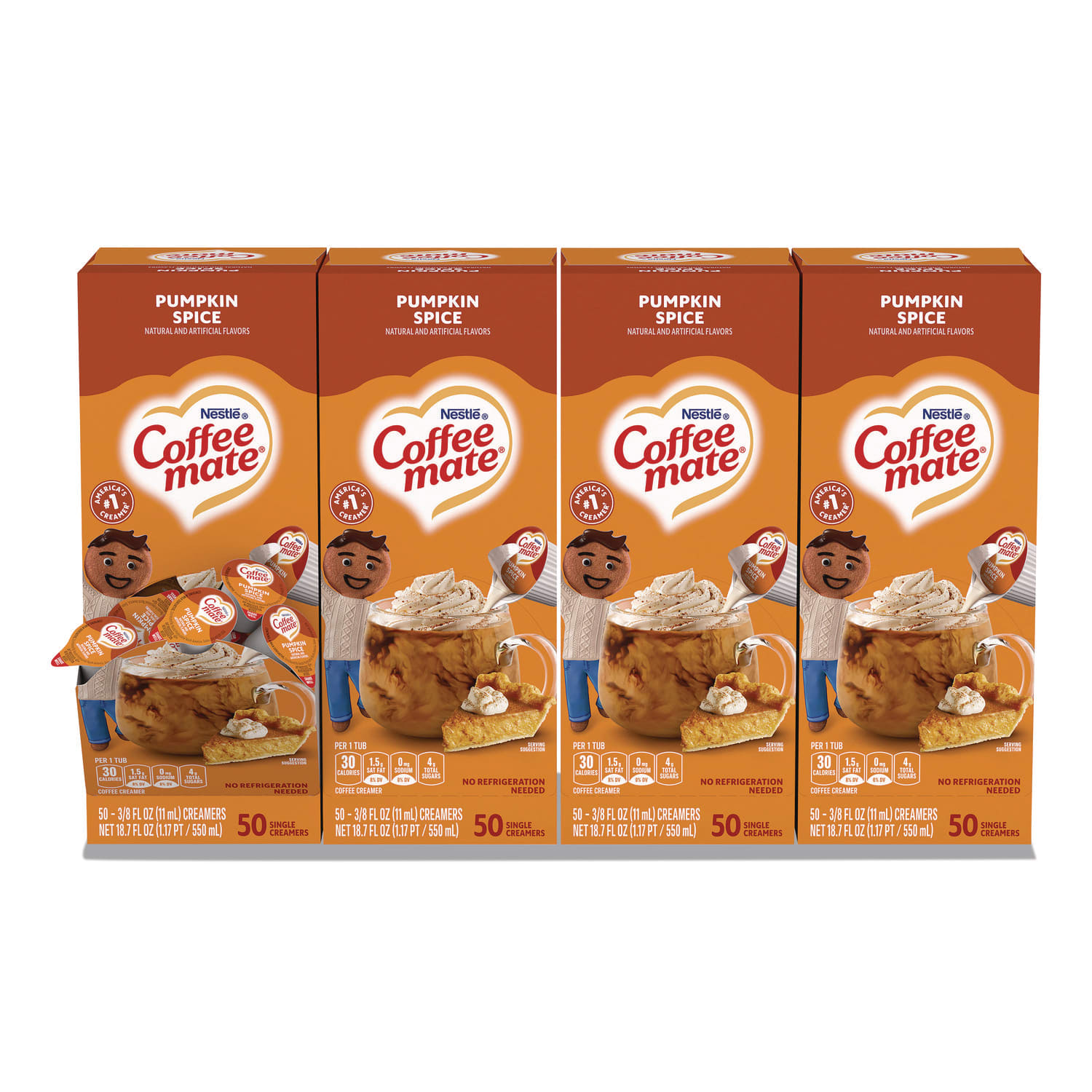 Coffee mate NES75520CT Liquid Coffee Creamer, Pumpkin Spice, 0.38 oz Mini Cups, 50/Box, 4 Boxes/Carton