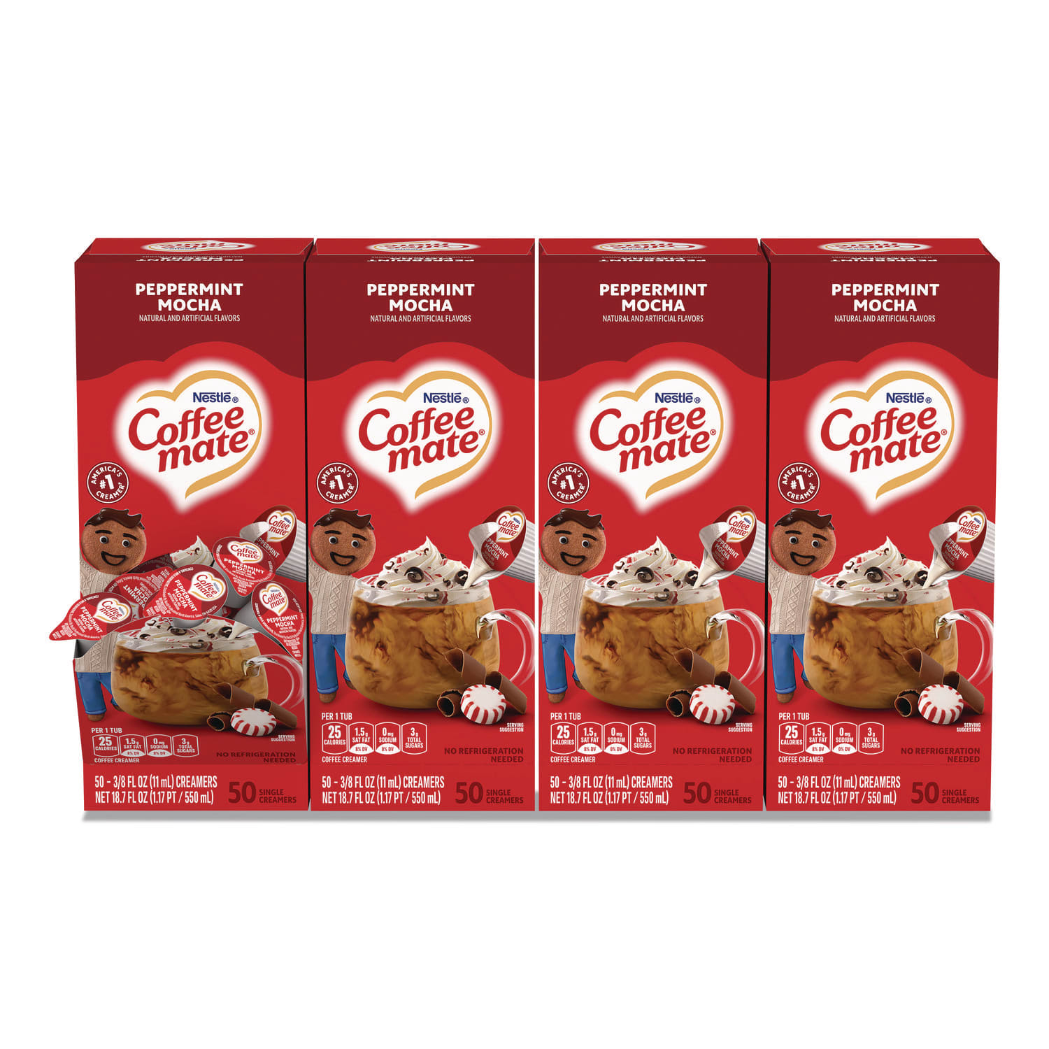 Coffee mate NES76060CT Liquid Coffee Creamer, Peppermint Mocha, 0.38 oz Mini Cups, 50/Box, 4 Boxes/Carton