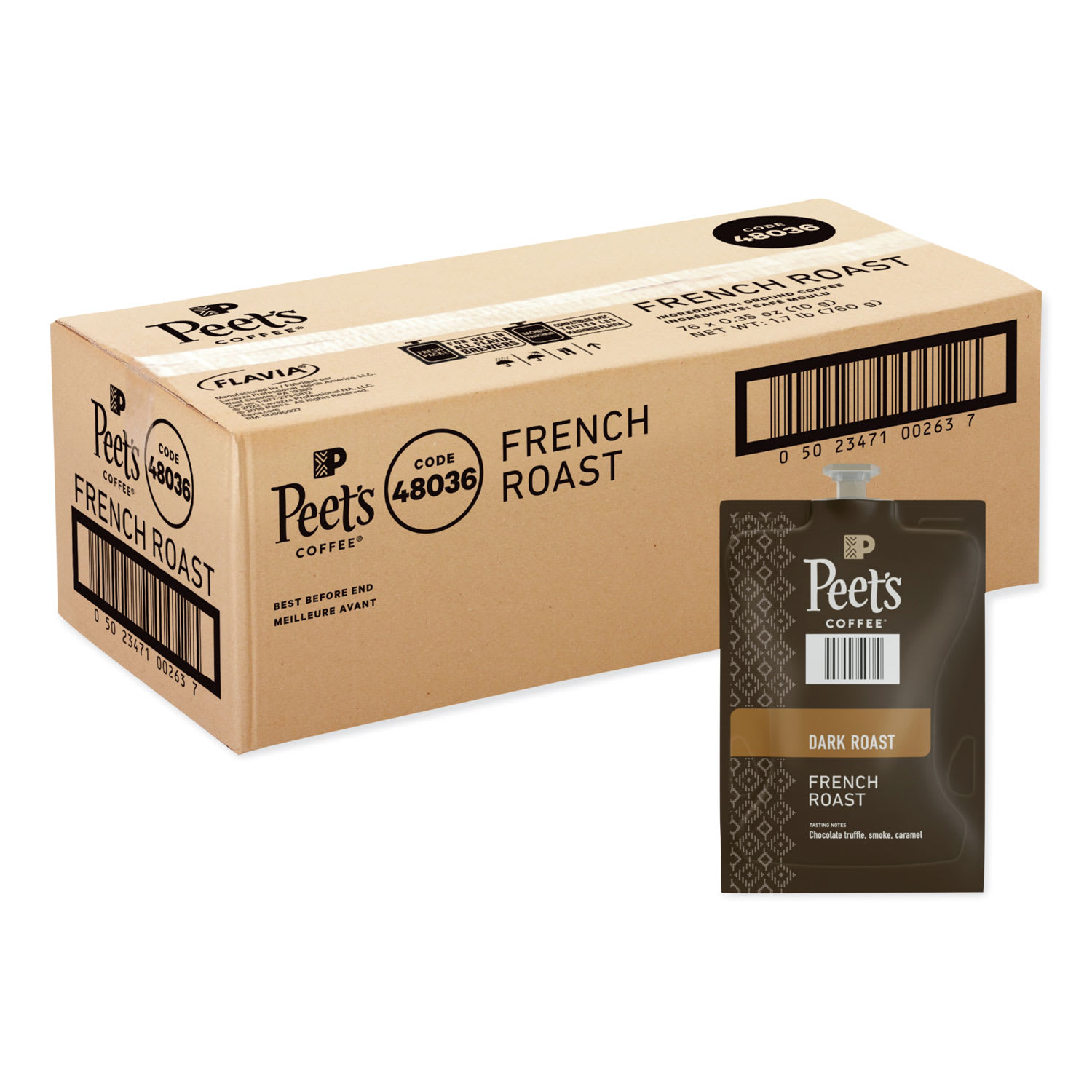 Peet's Coffee & Tea PEELPC00263 FLAVIA Ground Coffee Freshpacks, French Roast, 76/Carton
