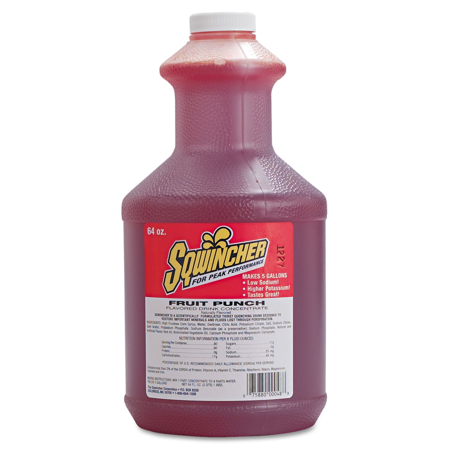 Sqwincher SQW030325FP Liquid Concentrate Electrolyte Drink, Fruit Punch, 64oz Bottles, 6/carton