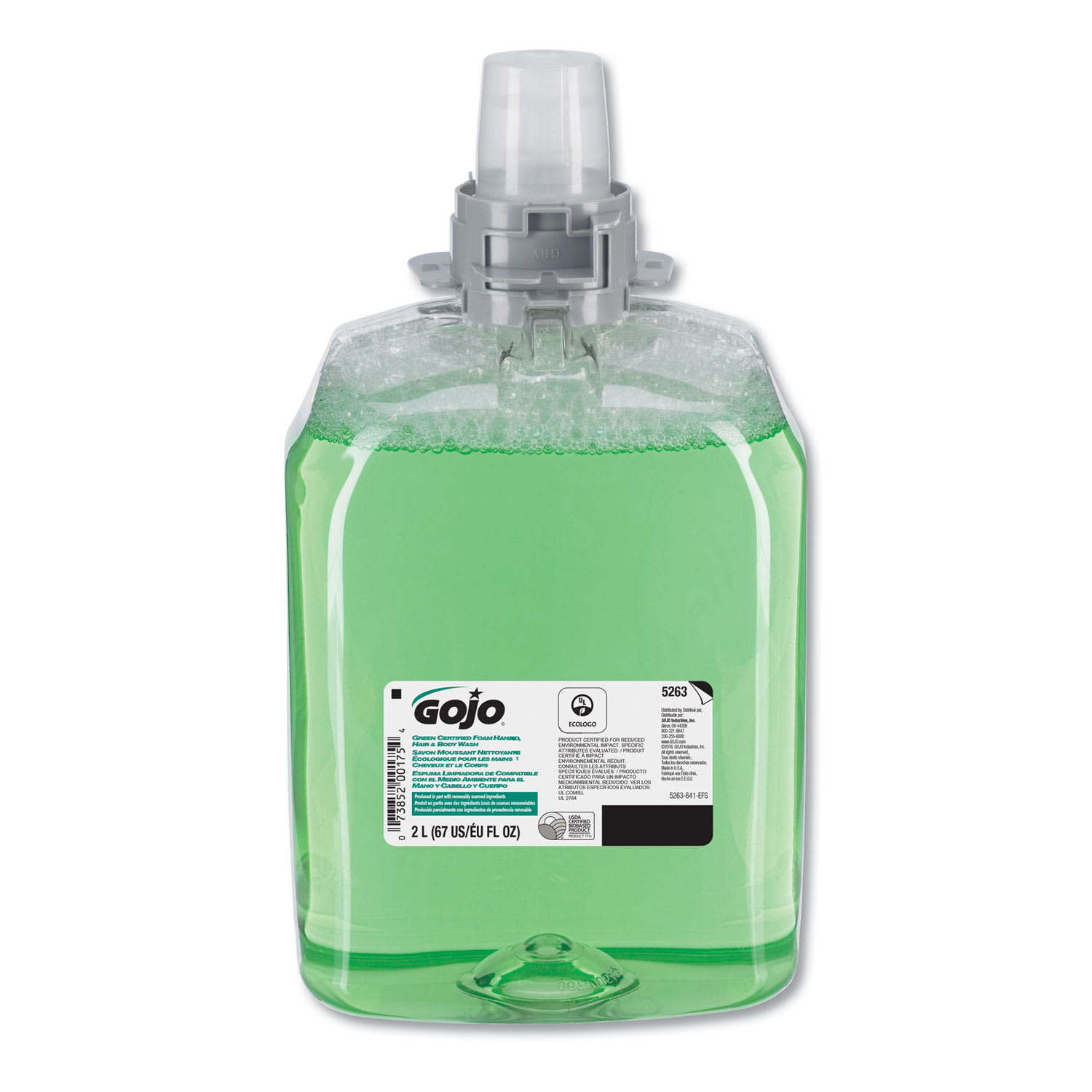 GOJO GOJ526302 Green Certified Foam Hair and Body Wash, Cucumber Melon Scent, 2,000 mL, 2/Carton
