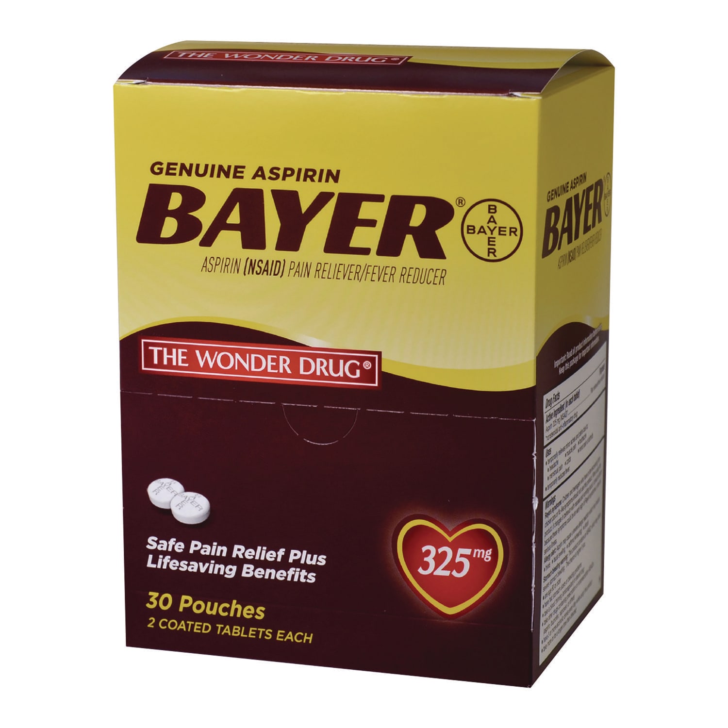 Bayer PFY64268 Genuine Buffered Aspirin (NSAID) Tablet, 2 Tablets/Packet, 30 Packetss/Box