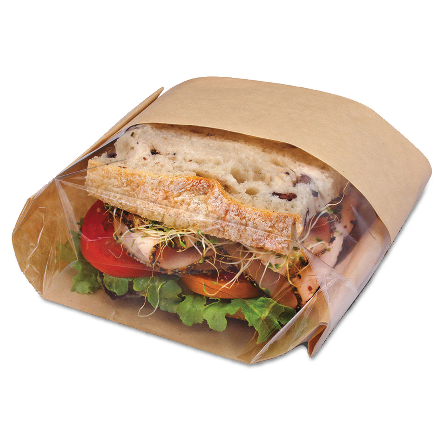 Bagcraft BGC300094 Dubl View Sandwich Bags, 9.5" x 5.75" x 2.75", Natural Brown/Clear, 500/Carton
