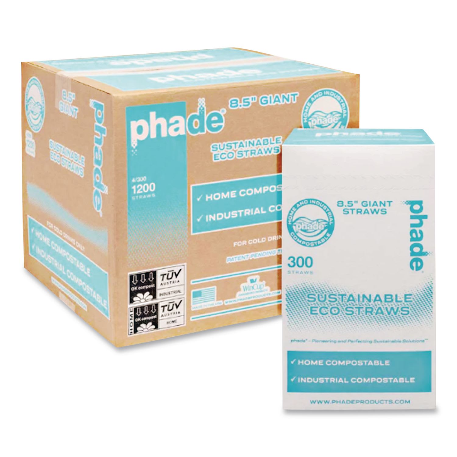 phade CAR511169 Marine Biodegradable Straws, 8.5", PHA, Ocean Blue, Wrapped, 300/BX, 4 Boxes/Carton