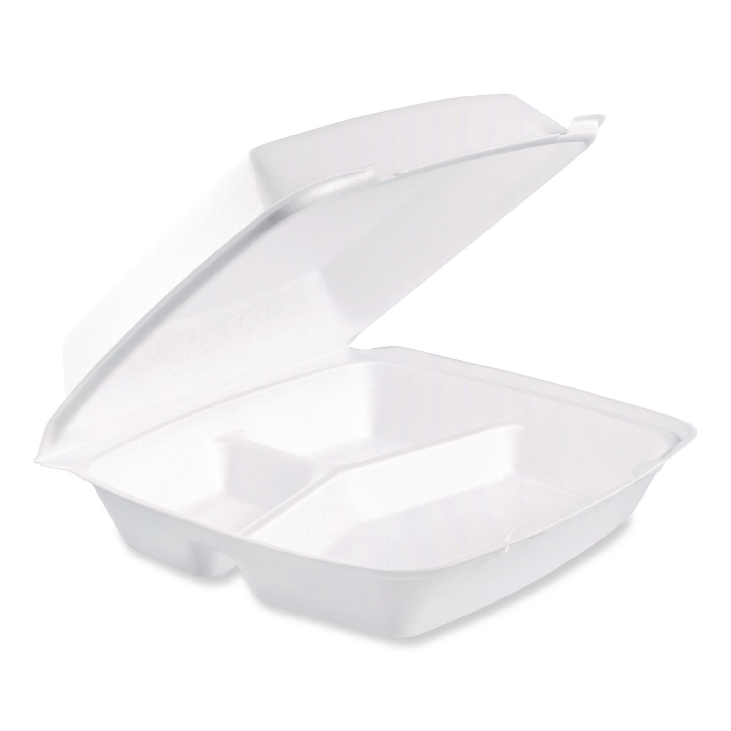 Dart DCC110HT3 Foam Hinged Lid Containers, 3 Compartments, 9.5 x 10.26 x 3.4, White, 200/Carton