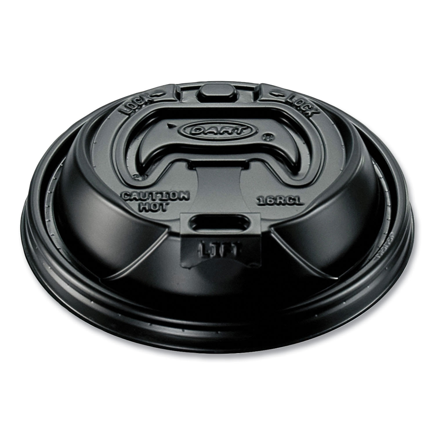 Dart DCC16RCLBLK Optima Reclosable Lid, Fits 12 oz to 24 oz Hot Cups, Plastic, Black, 100/Pack, 10 Packs/Carton