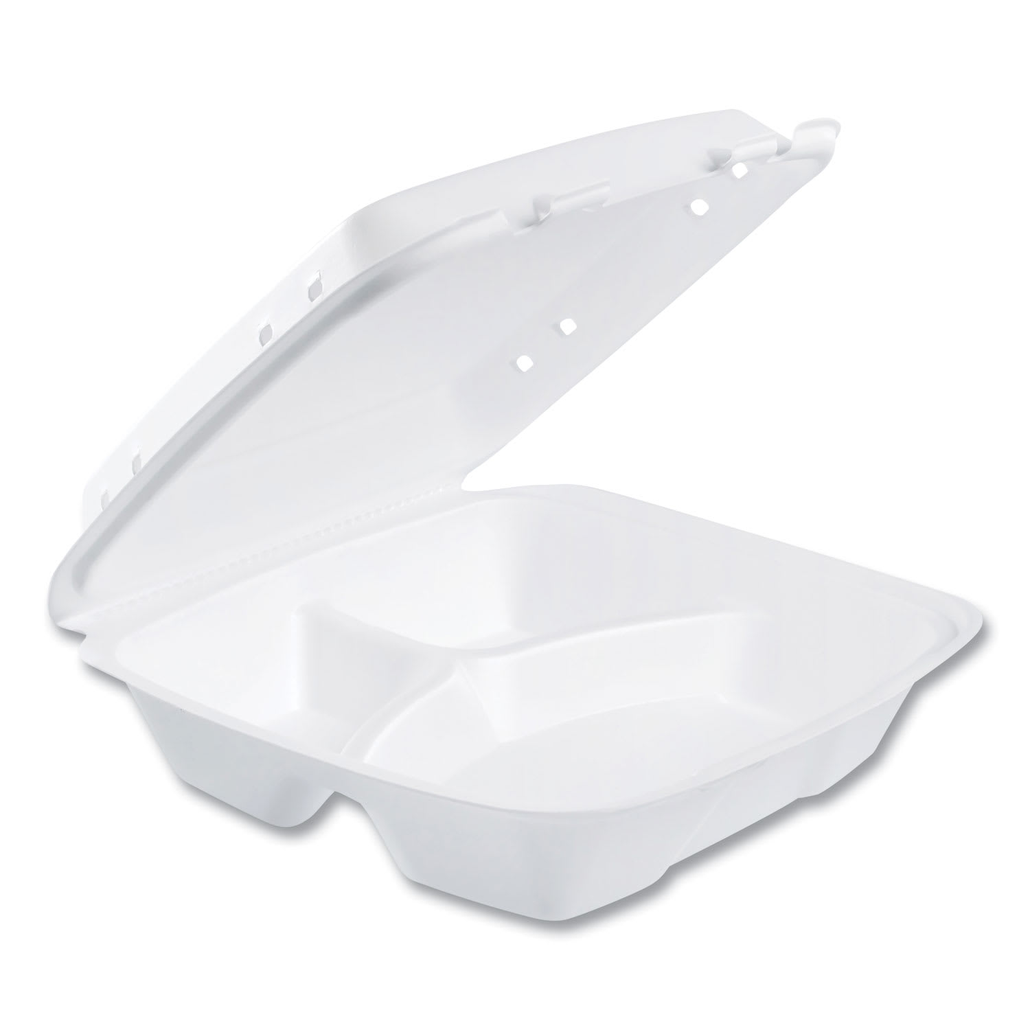 Dart DCC90HTPF3VR Insulated Foam Hinged Lid Containers, 3 Compartments, 9.01 x 9.4 x 3.1, White, 200/Carton