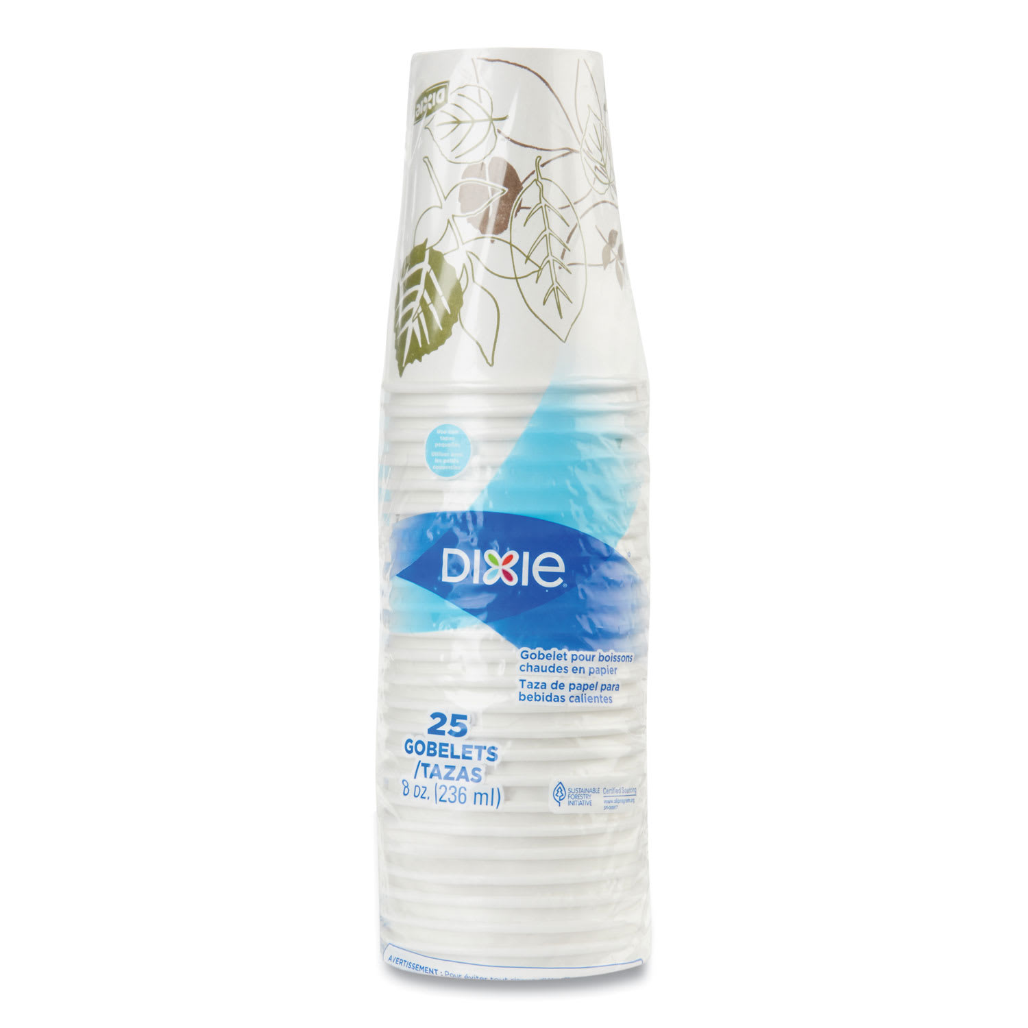 Dixie DXE2338WSPK Pathways Paper Hot Cups, WiseSize, 8 oz, White/Brown, 25/Pack