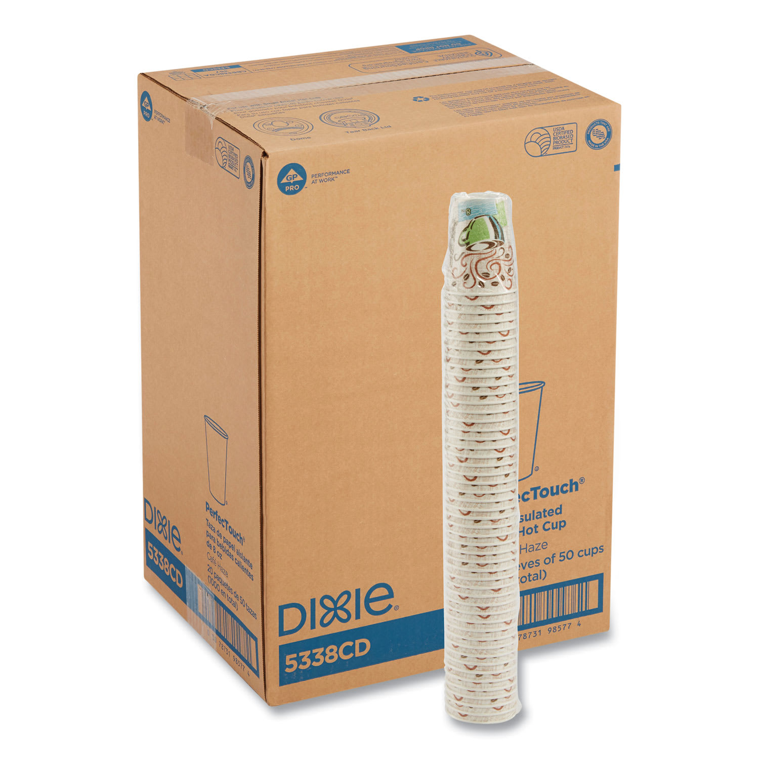 Dixie DXE5338CD Perfectouch Paper Hot Cups, 8 Oz, Coffee Haze Design, 50/sleeve, 20 Sleeves/carton