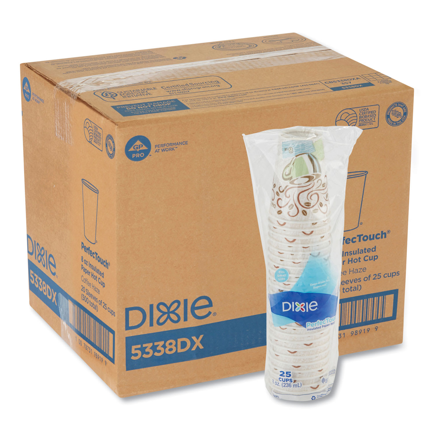 Dixie DXE5338DX Perfectouch Paper Hot Cups, 8 Oz, Coffee Haze Design, 25/sleeve, 20 Sleeves/carton