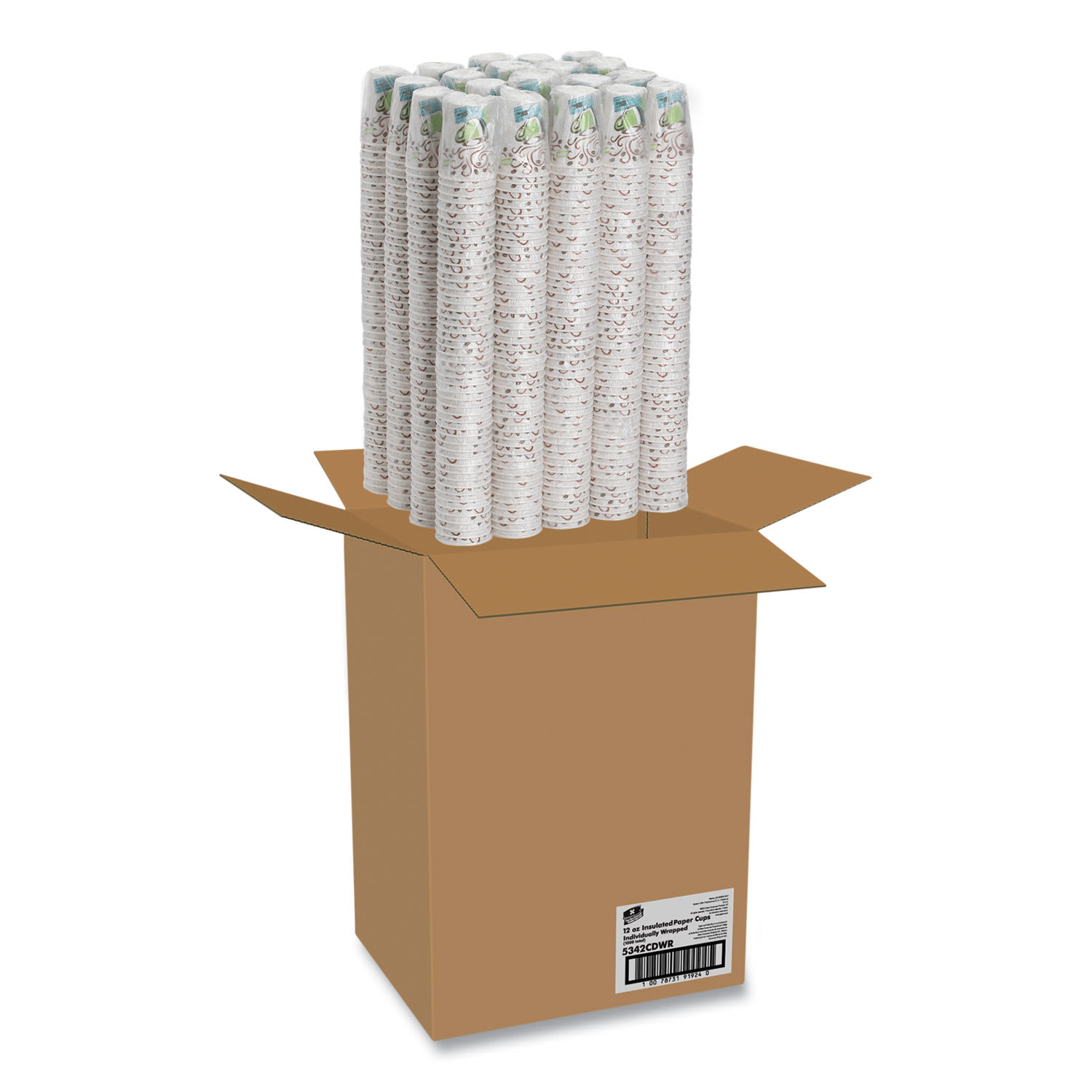 Dixie DXE5342CDWR Perfectouch Paper Hot Cups, 12 Oz, Coffee Haze Design, Individually Wrapped, 1,000/carton