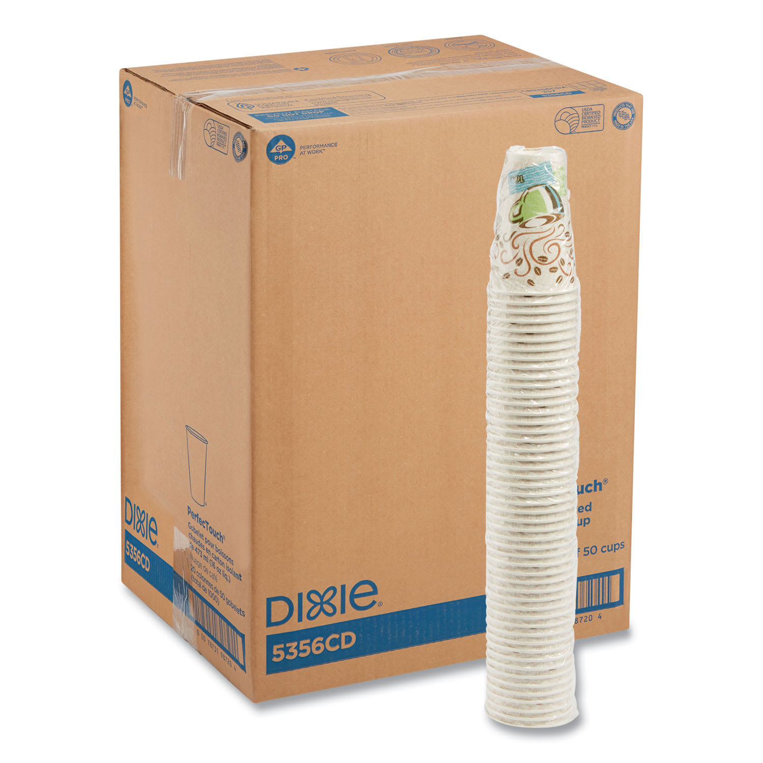 Dixie DXE5356CDCT Perfectouch Paper Hot Cups, 16 Oz, Coffee Haze Design, 50/sleeve, 20 Sleeves/carton