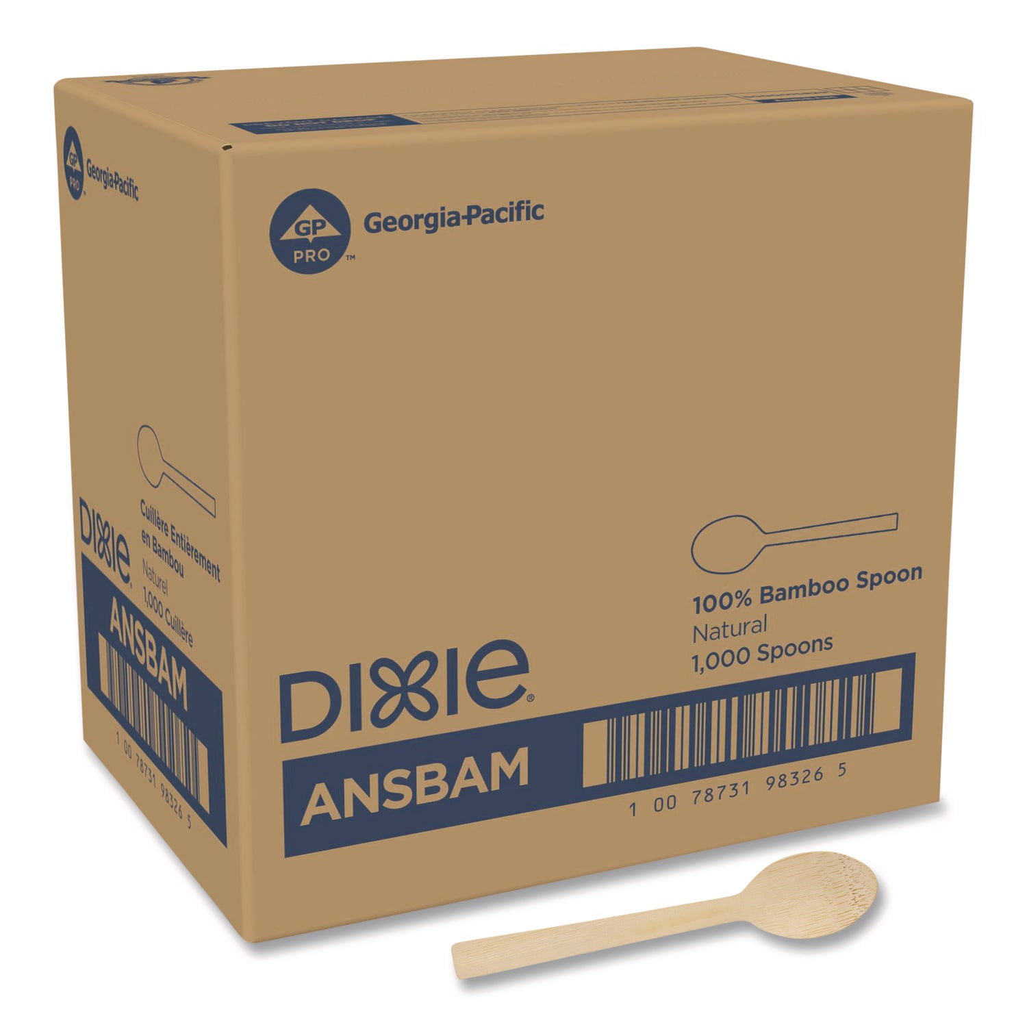 Dixie DXEANSBAM Bamboo Cutlery, Mediumweight Spoon, Paper, Light Golden, 100/Pack, 10 Packs/Carton