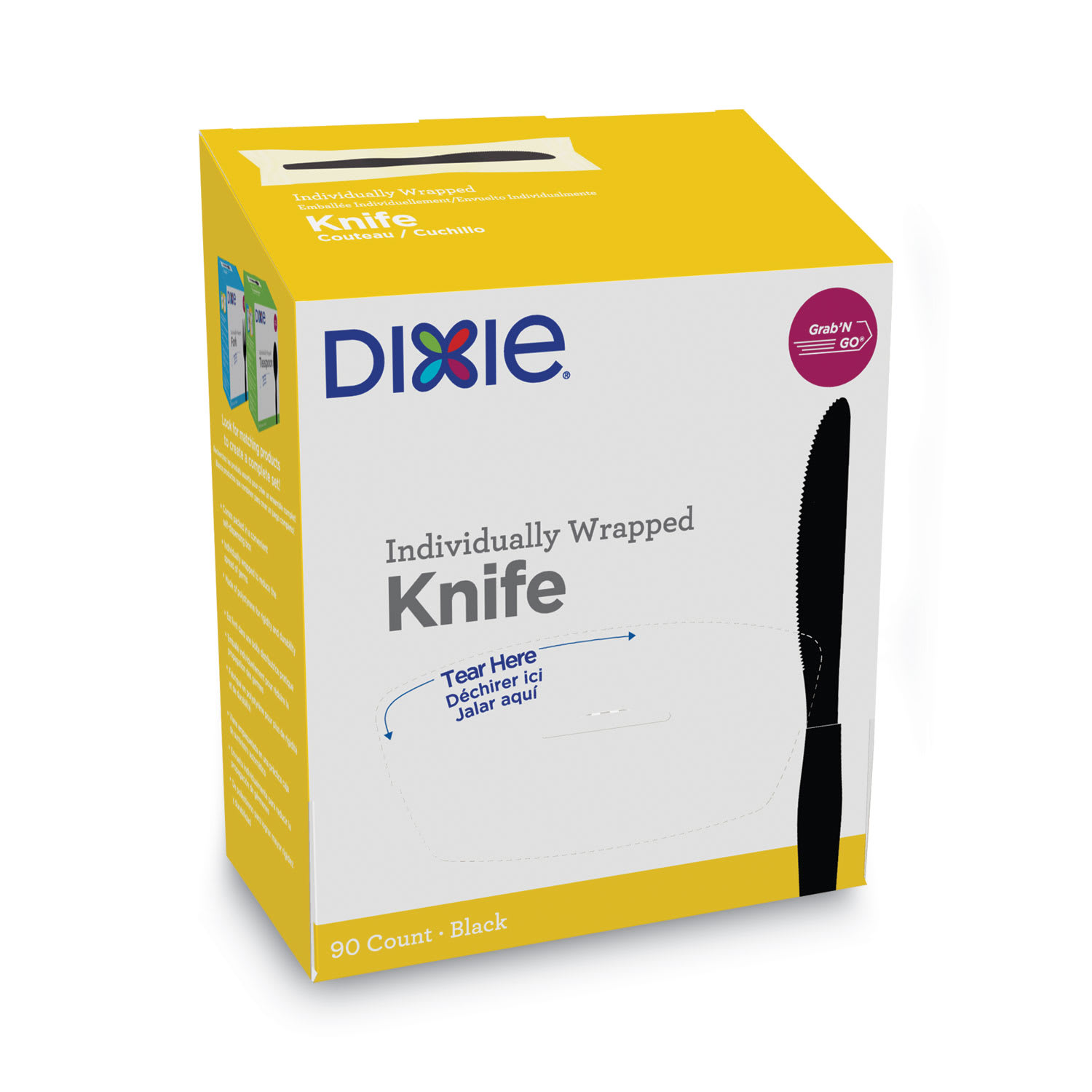 Dixie DXEKM5W540PK Grab'N Go Wrapped Cutlery, Knife, Plastic, Black, 90/Box