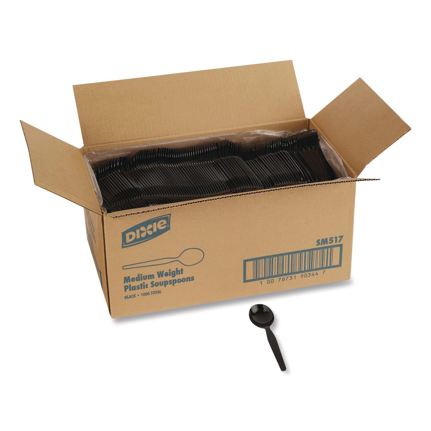 Dixie DXESM517 Mediumweight Polystyrene Cutlery, Soup Spoon, Plastic, Black, 1,000/Carton