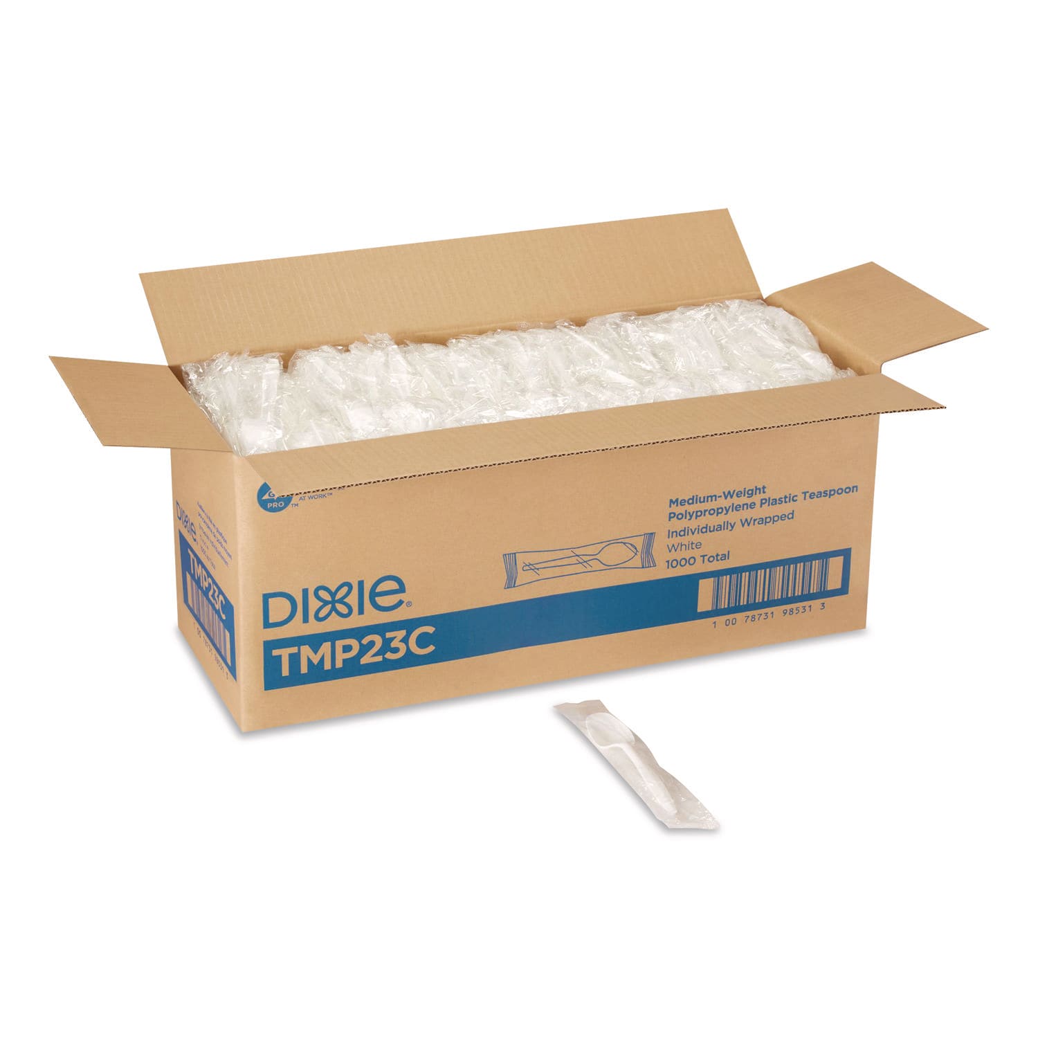 Dixie DXETMP23C Mediumweight Polypropylene Cutlery, Individually Wrapped, Spoon, Plastic, White, 1,000/Carton