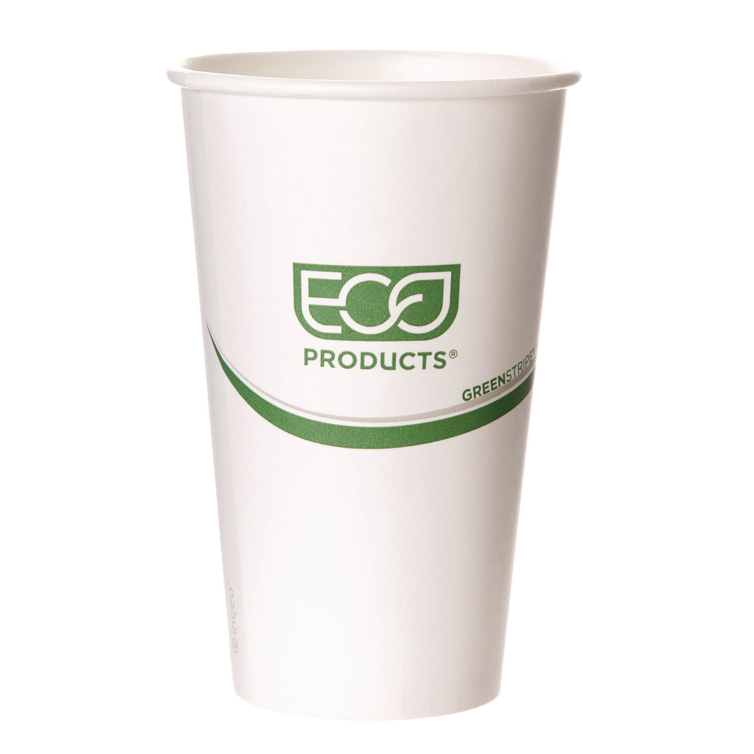 Eco-Products ECOEPBHC16GS GreenStripe Renewable and Compostable Hot Cups, 16 oz, Paper, White/Green, 50/Pack, 20 Packs/Carton