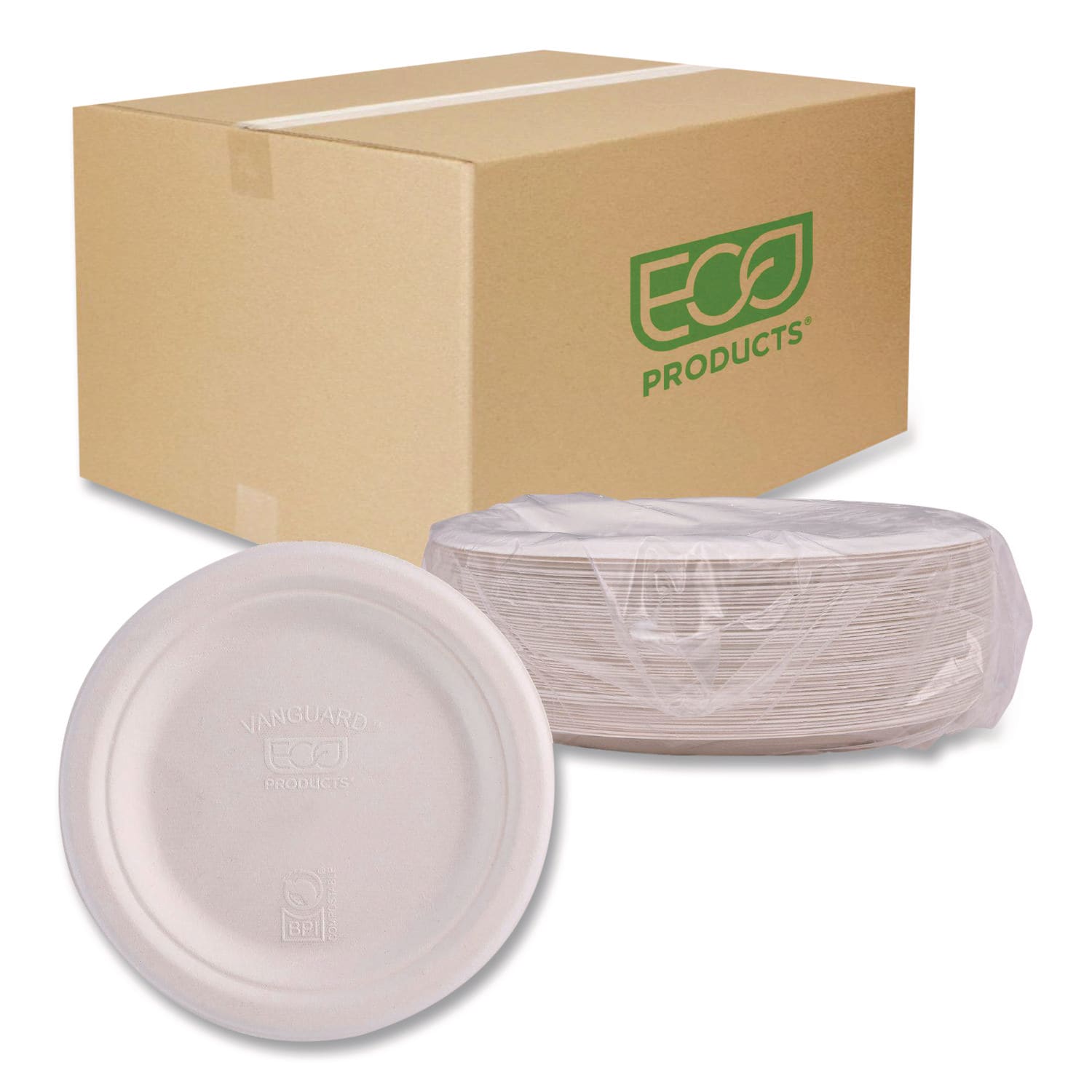 Eco-Products ECOEPP011NFA Vanguard Renewable And Compostable Sugarcane Plates, 7" Dia, White, 1,000/carton