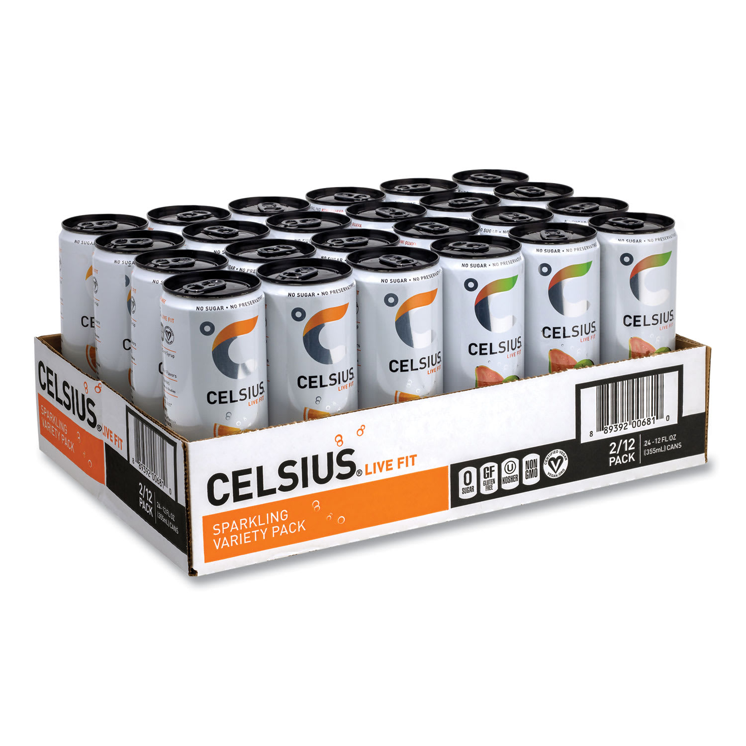 Celsius GRR22002166 Live Fit Variety Pack, Kiwi Guava and Orange, 12 oz Can, 24/Carton