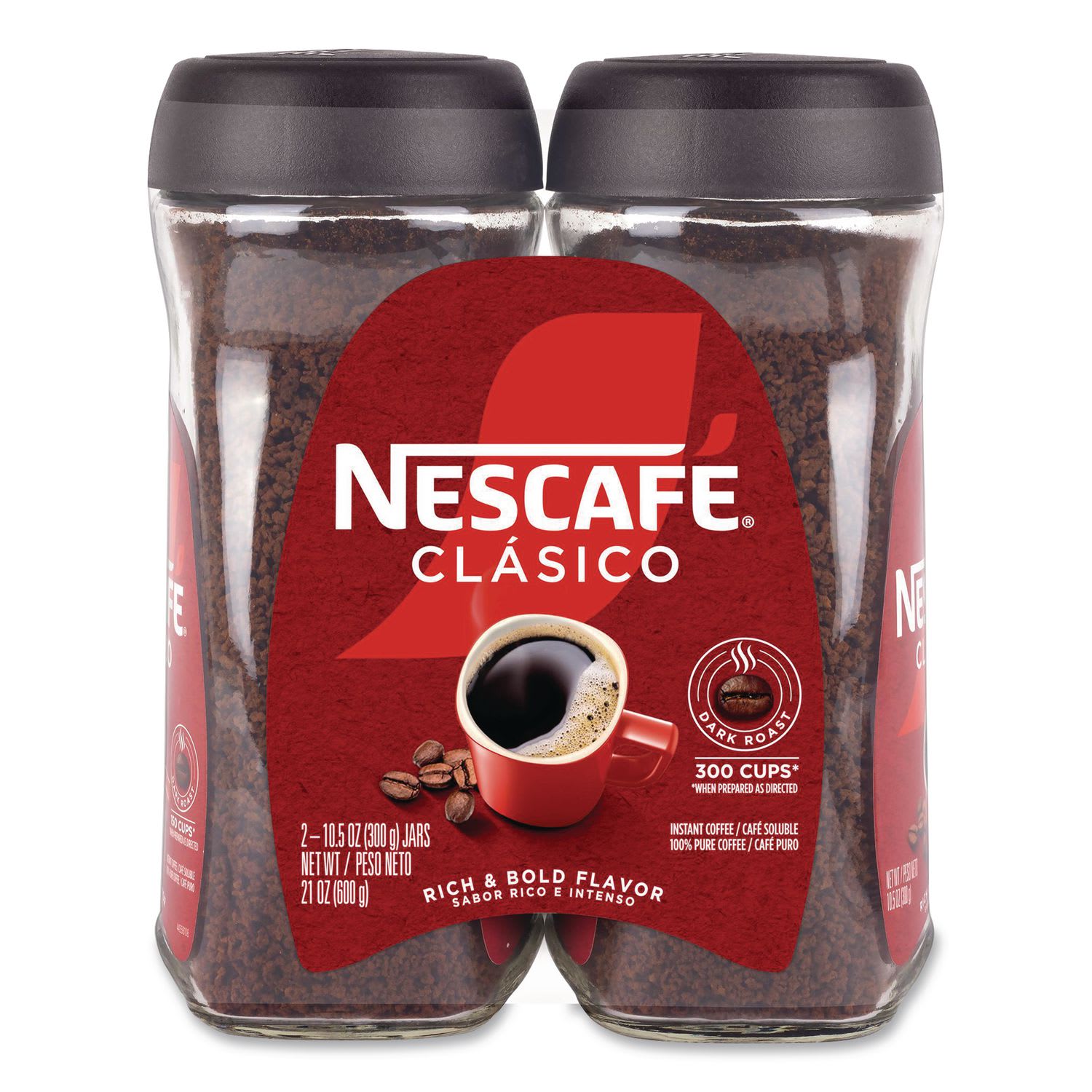 Nescafé GRR22002635 Clasico Dark Roast Instant Coffee, 21 oz Jar, 2/Carton
