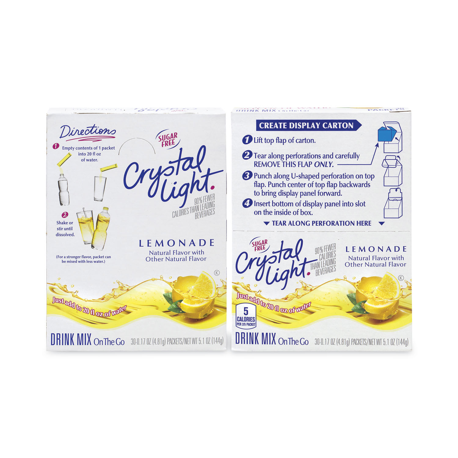 Crystal Light GRR30700153 On-The-Go Sugar-Free Drink Mix, Lemonade, 0.17 oz Single-Serving Tubes, 30/Pack, 2 Packs/Carton