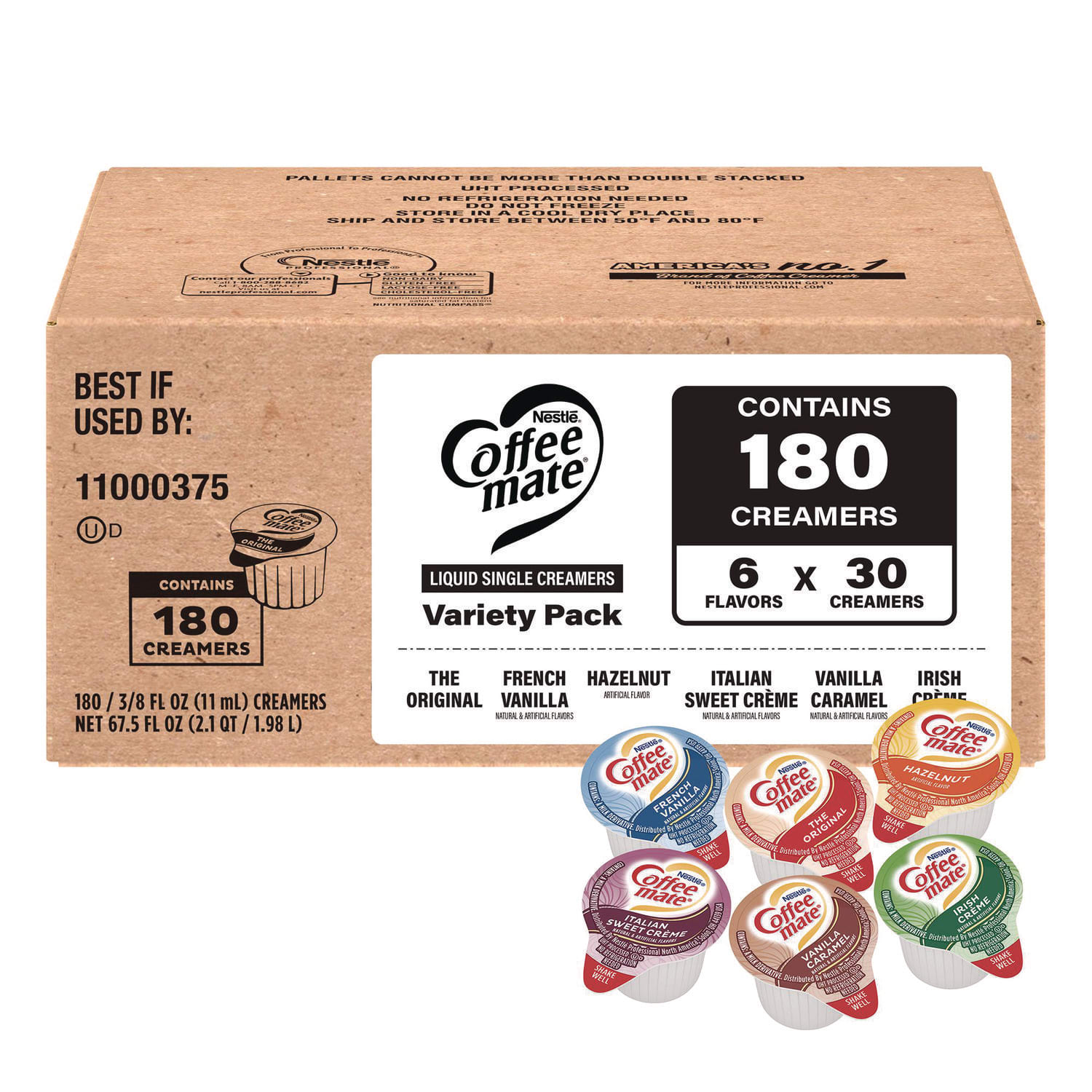 Coffee mate GRR60003005 Variety Pack, Assorted Flavors, 0.38 oz Mini Cups, 180/Carton