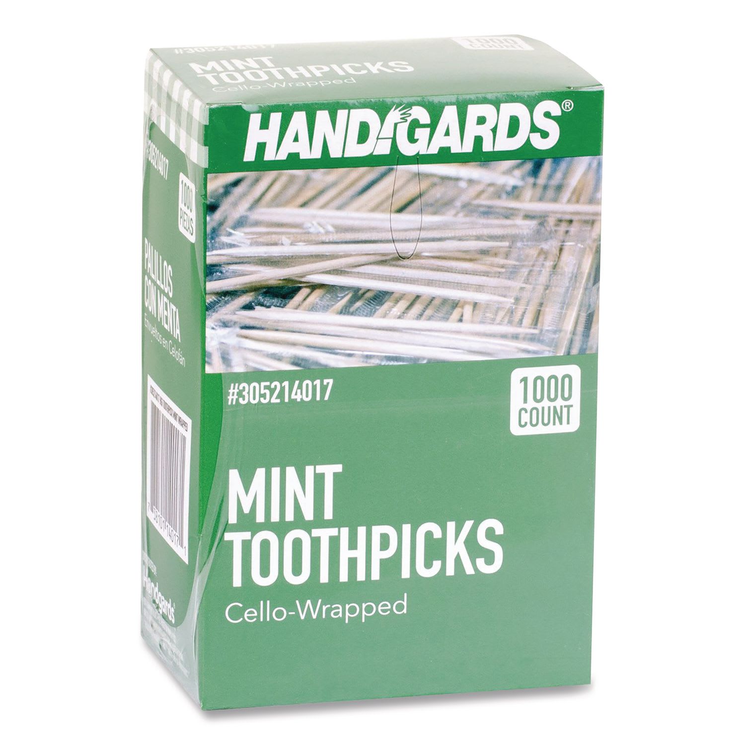 Handgards HDG426605 Individually Wrapped Round Wood Mint Toothpicks, 4", Natural, 1,000/box, 12 Boxes/carton