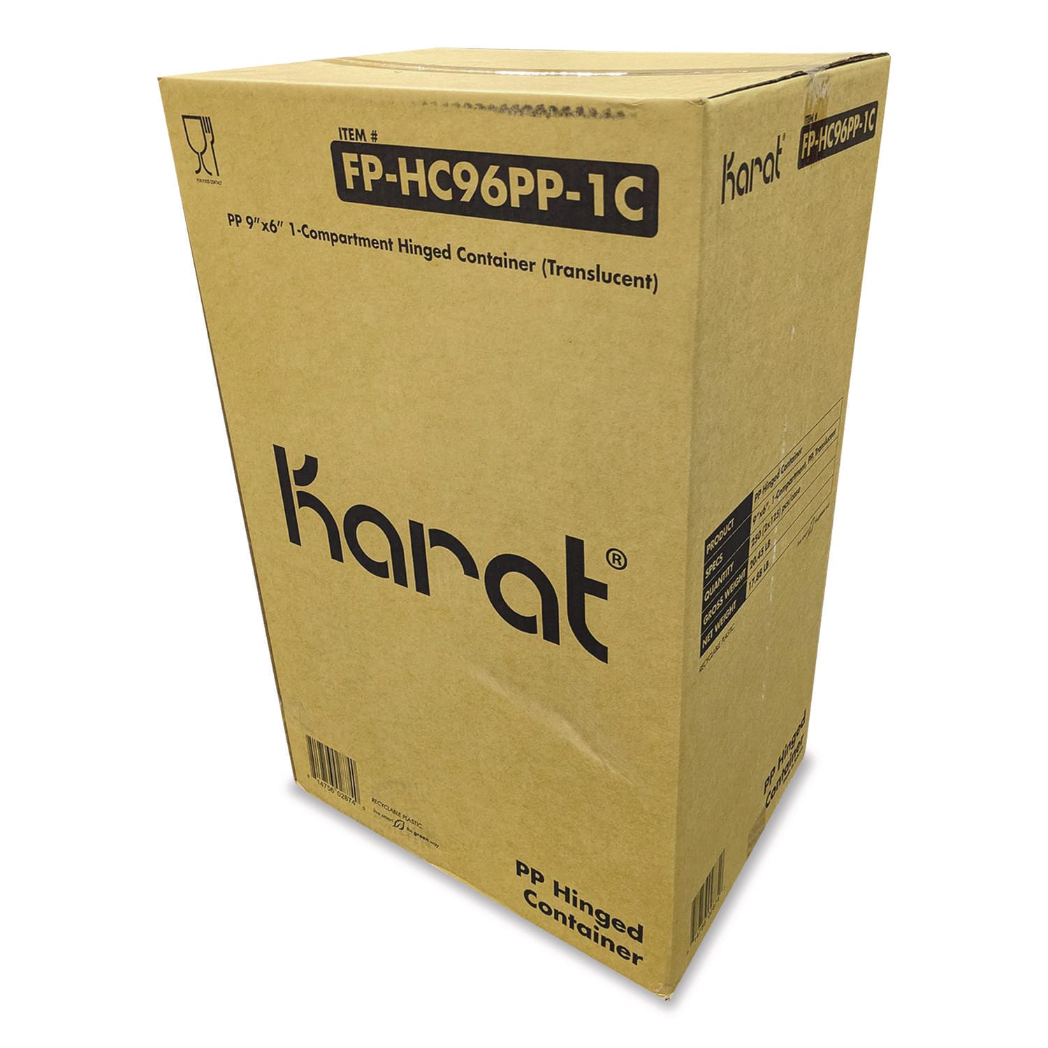 Karat KRTFPHC96PP1C Polypropylene Plastic Hinged Container, 6 x 9 x 2.97, Clear, Plastic, 125/Pack, 2 Packs/Carton