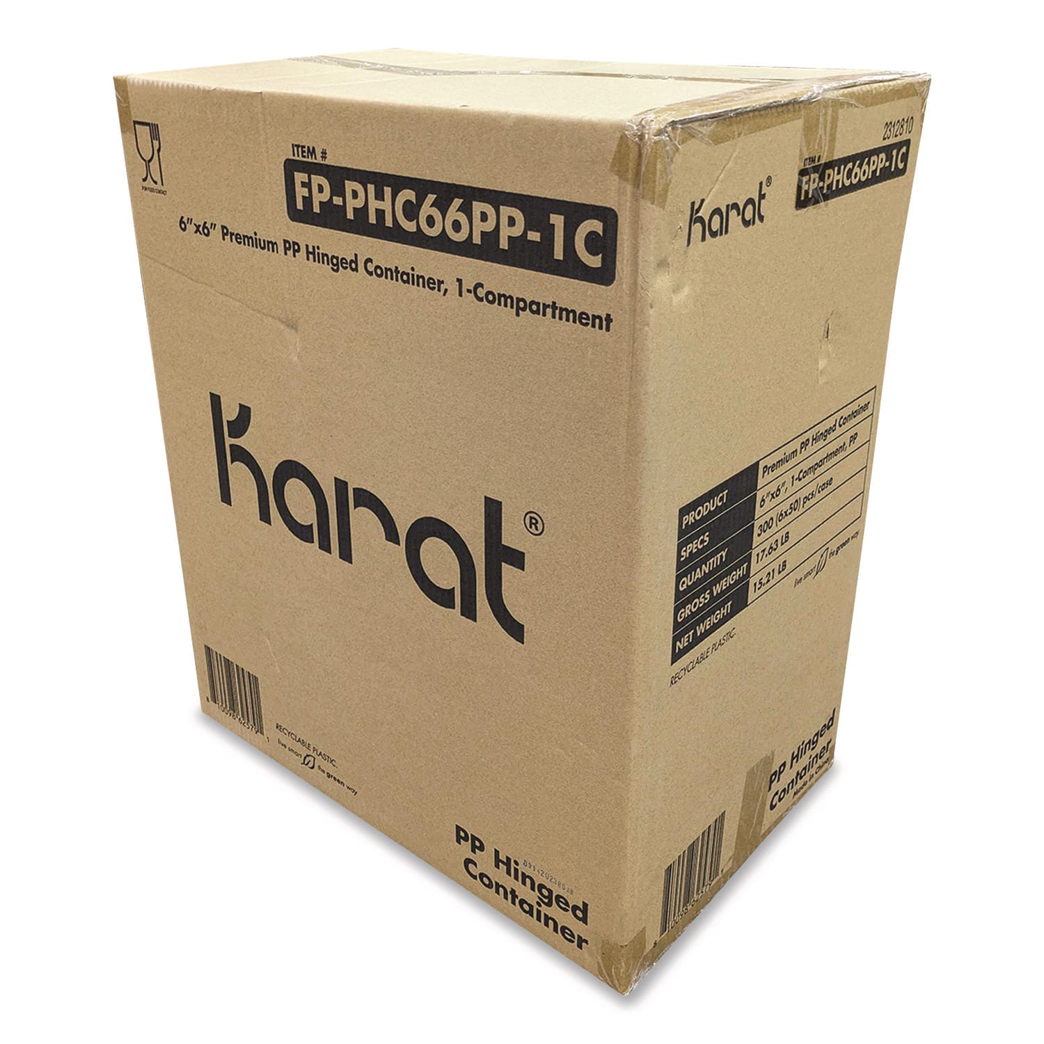 Karat KRTFPPHC66PP1C Polypropylene Plastic Hinged Container, 6 x 6 x 3, Black/Clear, Plastic, 50/Pack, 6 Packs/Carton