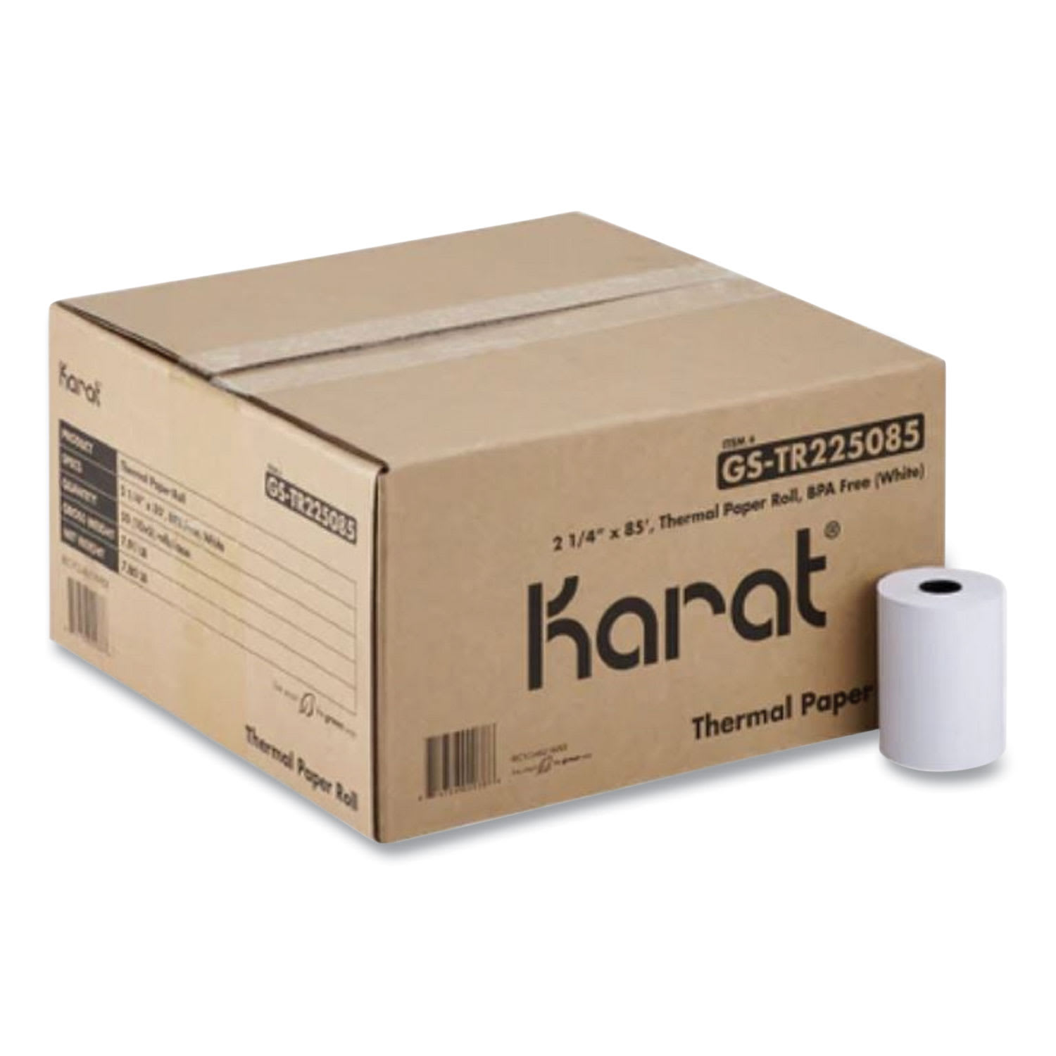 Karat KRTGSTR225085 Thermal Paper Rolls, 2.25" x 85 ft, White, 50 Rolls/Carton