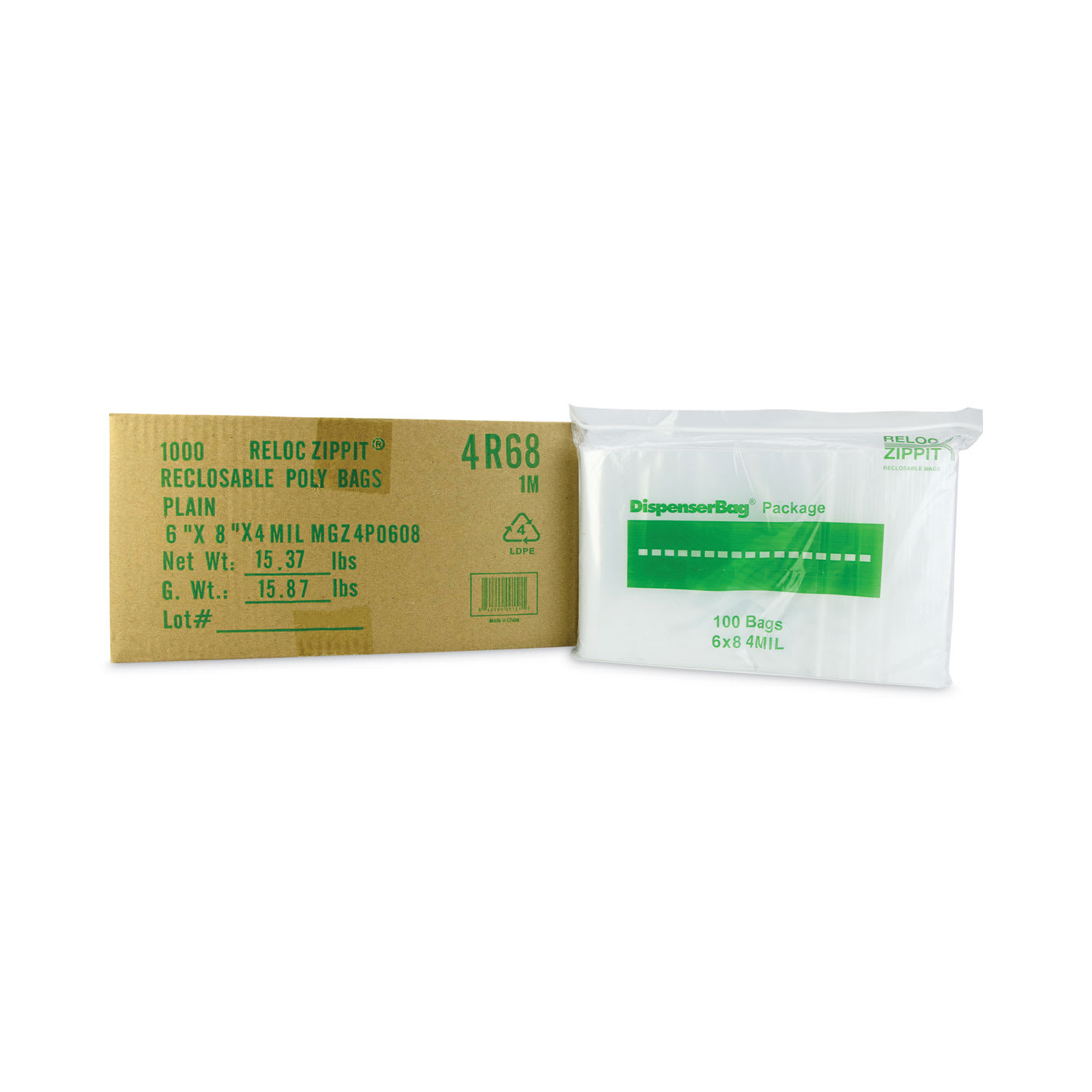 BagCo MGPMGZ4P0608 Zippit Resealable Bags, 4 mil, 6 x 8, Clear, 100 Bags/Pack, 10 Packs/Carton