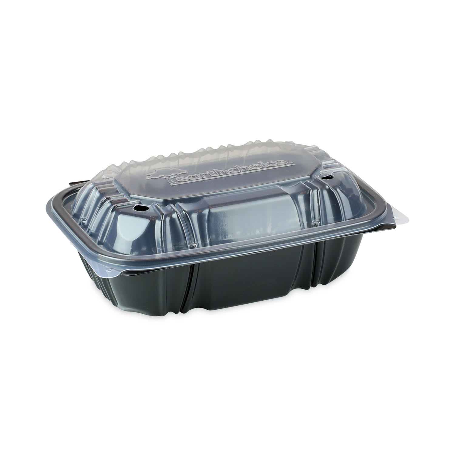 Pactiv Evergreen PCTDC961000B000 EarthChoice Vented Dual Color Microwavable Hinged Lid Container, 34 oz, 9 x 6 x 3.1, Black/Clear, Plastic, 140/Carton