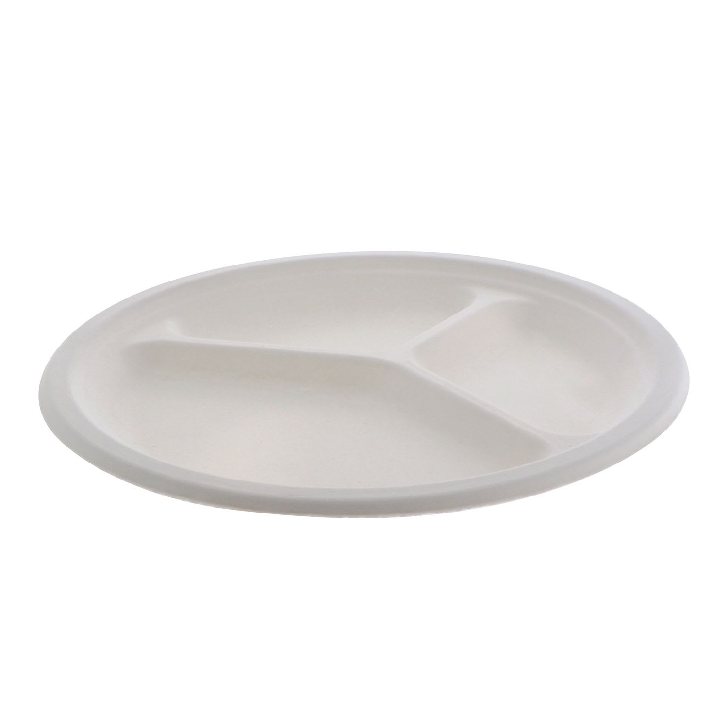 Pactiv Evergreen PCTMC50044PFREE EarthChoice PFAS Free Compostable Dinnerware, 3-Compartment Plate, Sugarcane, 10.25" dia, Natural, 500/Carton