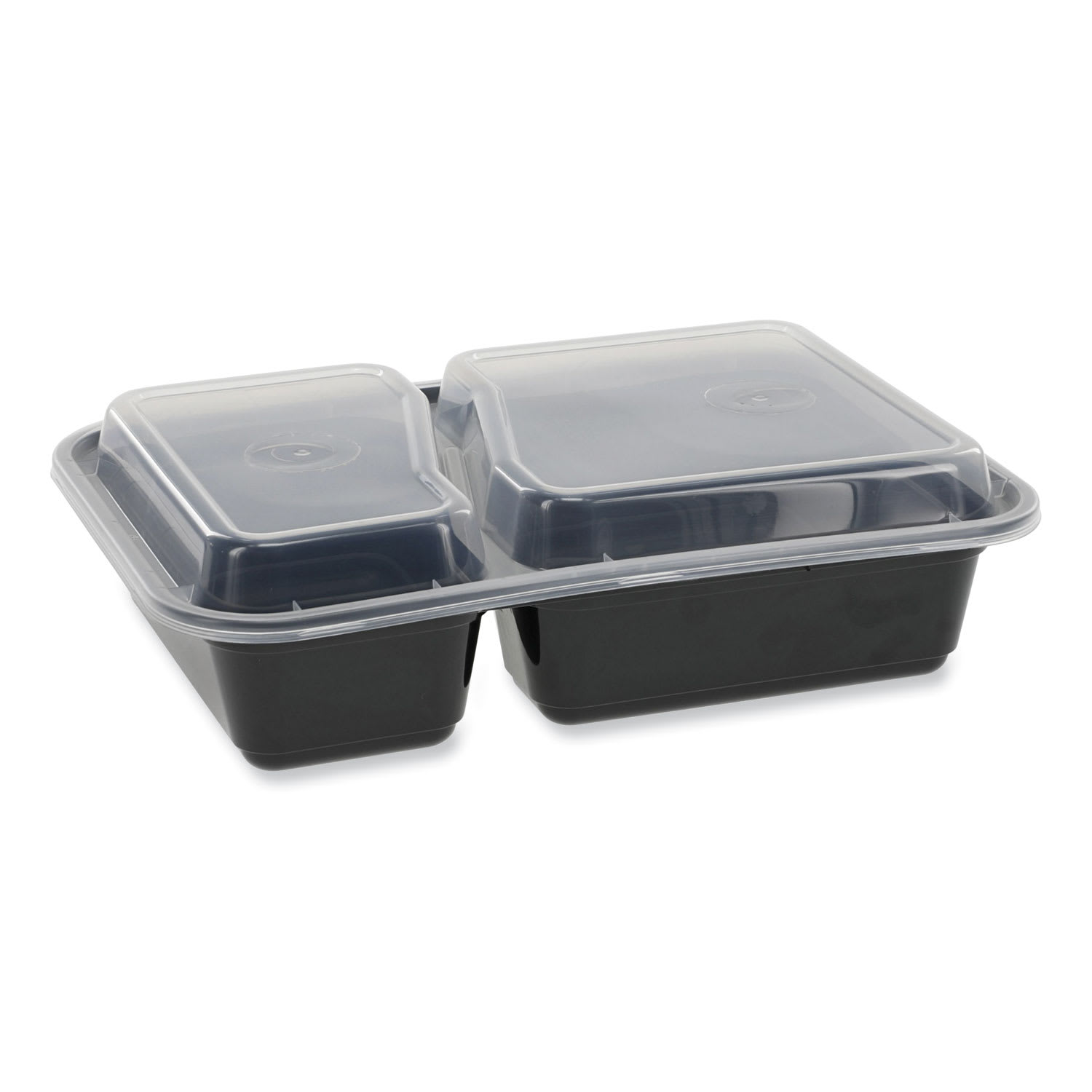 Pactiv Evergreen PCTNC8288B Newspring VERSAtainer Microwavable Containers, Rectangular, 2 Compartments, 30 oz, Black/Clear, Plastic, 150/Carton