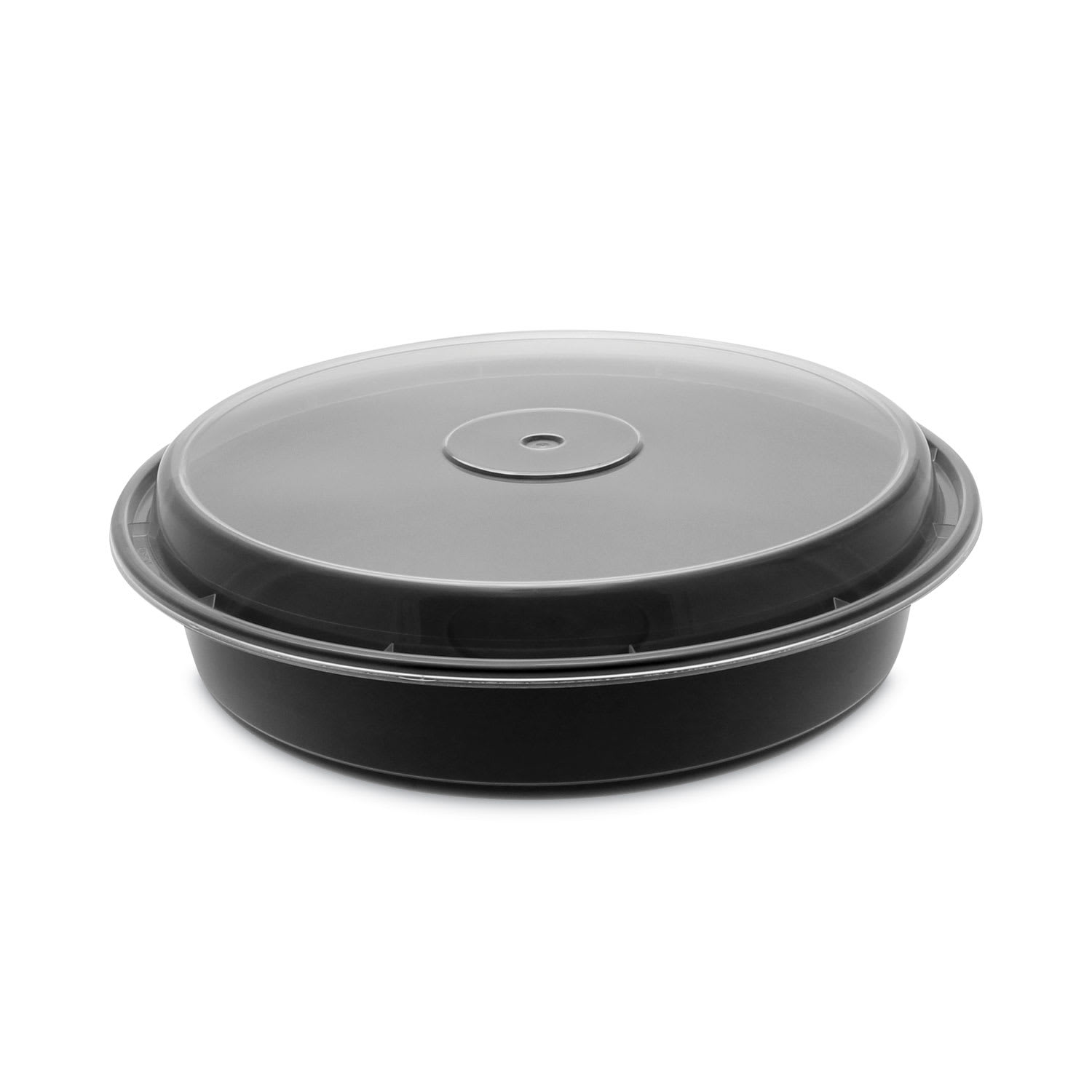 Pactiv Evergreen PCTNC948B Newspring VERSAtainer Microwavable Containers, Vented Lid, 48 oz, 9" Diameter x 2.4"h, Black/Clear, Plastic, 150/Carton