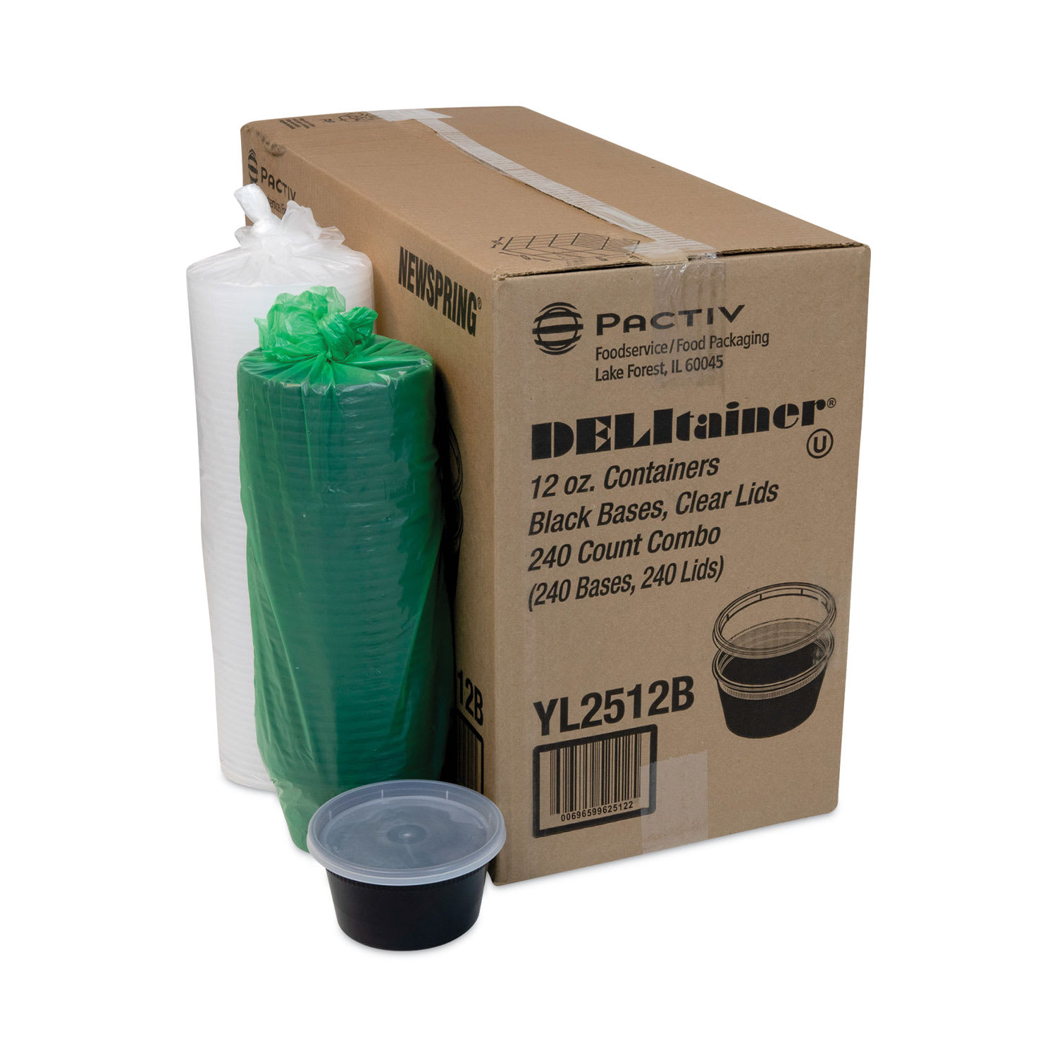 Pactiv Evergreen PCTYL2512B Newspring DELItainer Microwavable Container, 12 oz, 4.55" Diameter x 2.45" h, Black/Clear, Plastic, 240/Carton