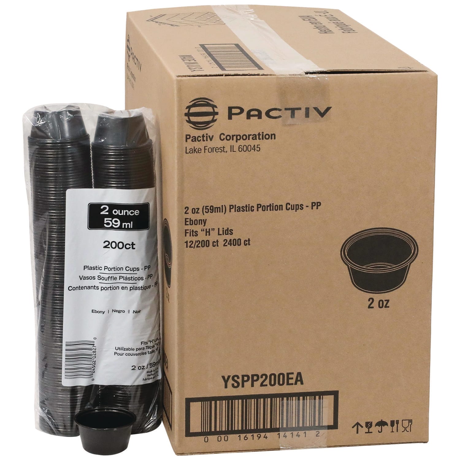 Pactiv Evergreen PCTYSPP200EA Plastic Portion Cup, 2 oz., Black, 2,400/Carton