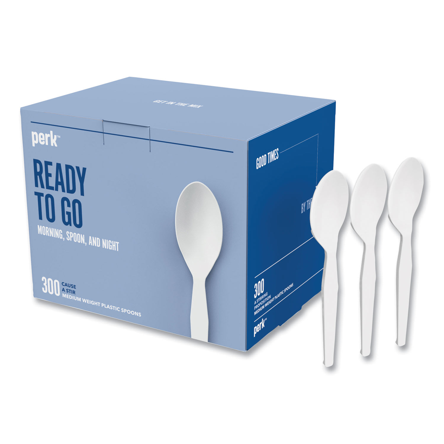 Perk PRK24394118 Eco-ID Mediumweight Compostable Cutlery, Spoon, Plastic, White, 300/Pack