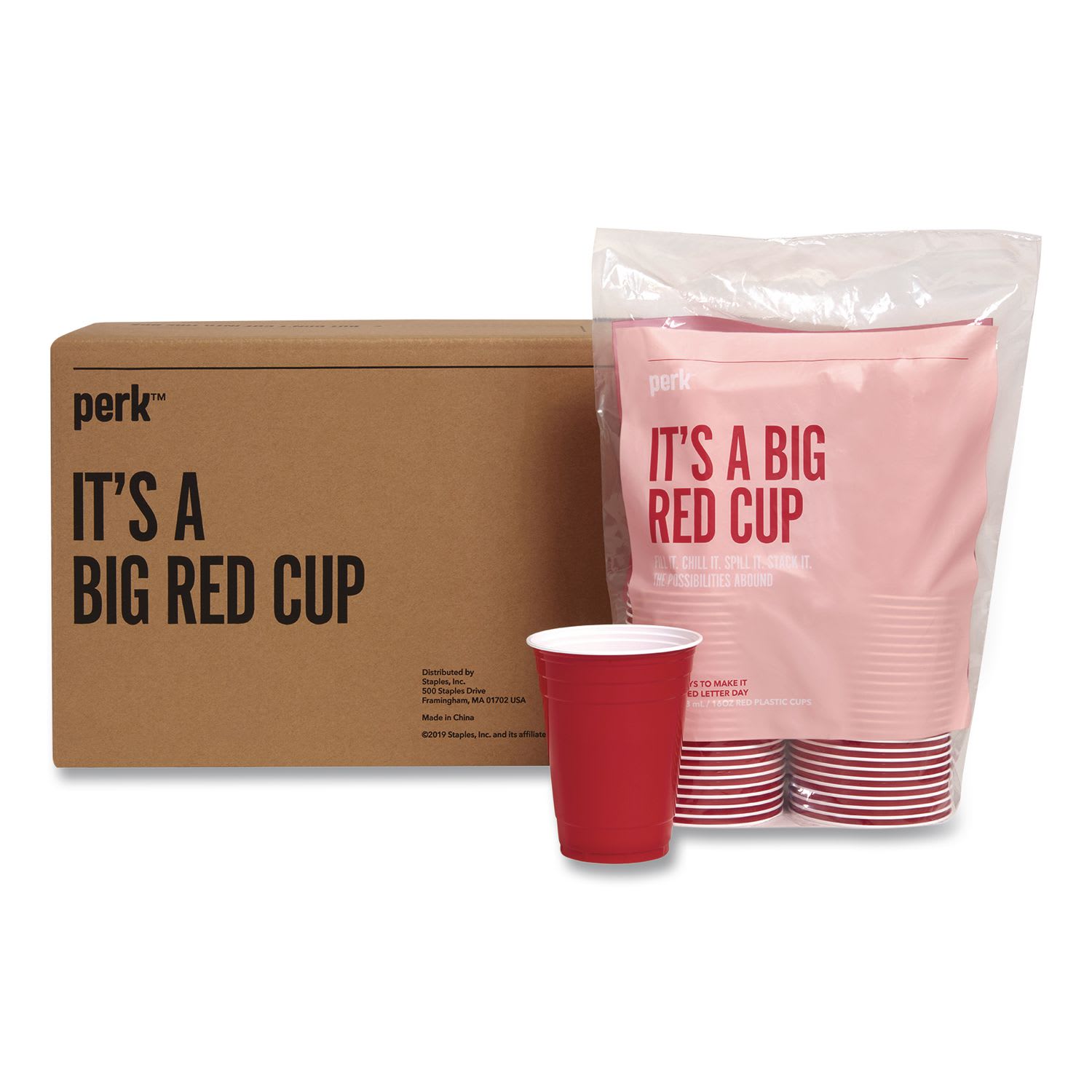 Perk PRKPK54359CT Plastic Cold Cups, 16 oz, Red, 500/Carton