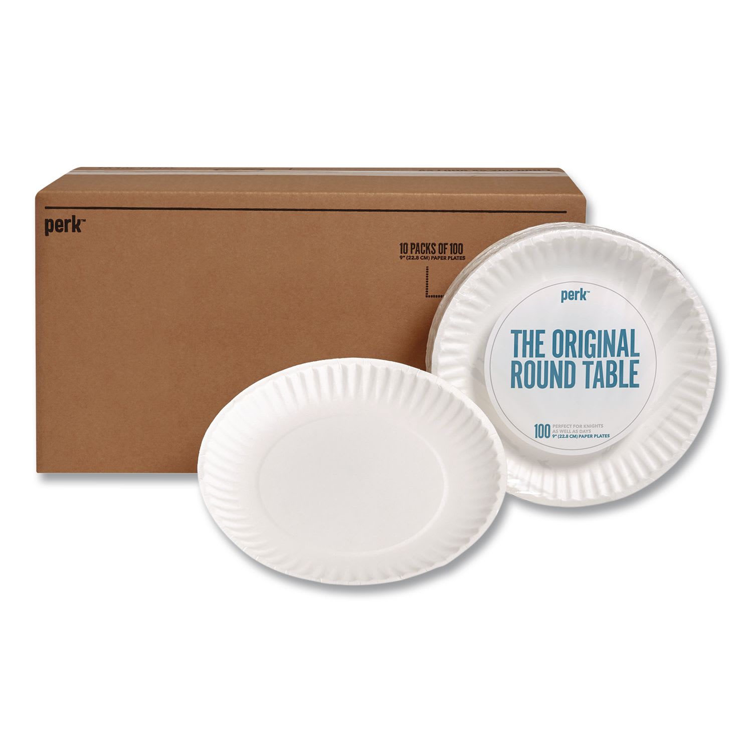 Perk PRKPK56516CT Economy Paper Plates, 9" dia, White, 1,000/Carton