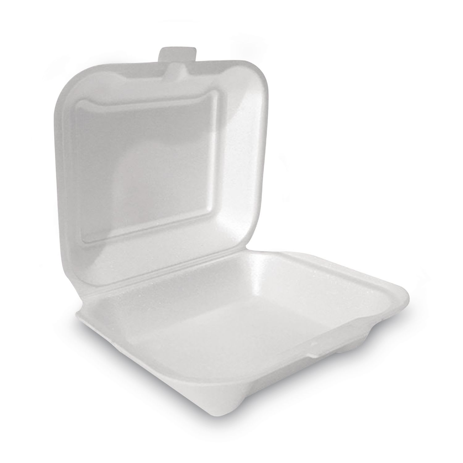 Plastifar PST12018 Foam Hinged Lid Container, Secure One Tab Latch, Poly Bag, 7.81 X 8.75 X 3.38, White, 100/sleeve, 2 Sleeves/bag, 1 Bag/pack