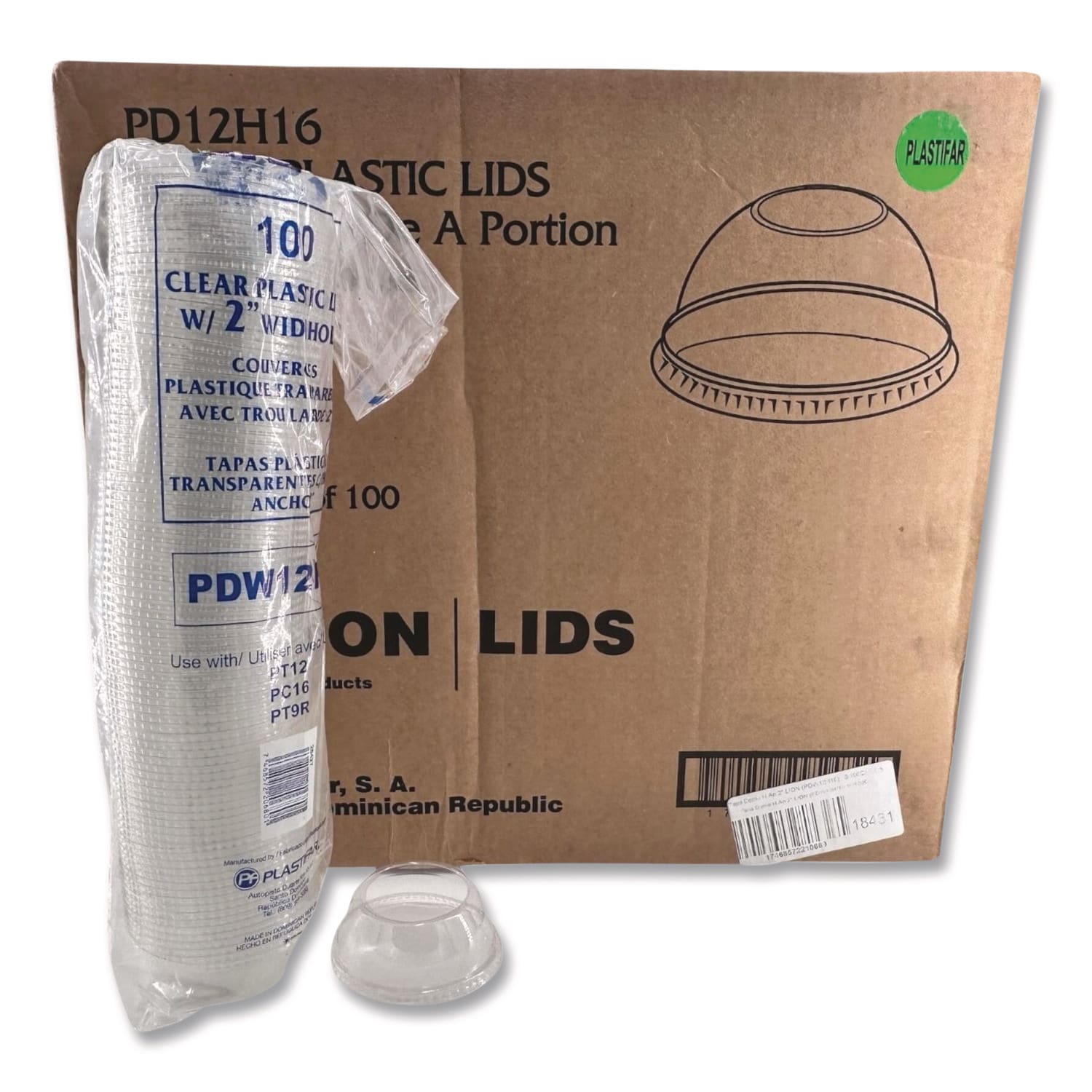 Plastifar PST18431 PET Lids, Fits 5 oz and 8 oz Sundae Cup, 100/Sleeve, 10/Sleeves/Carton