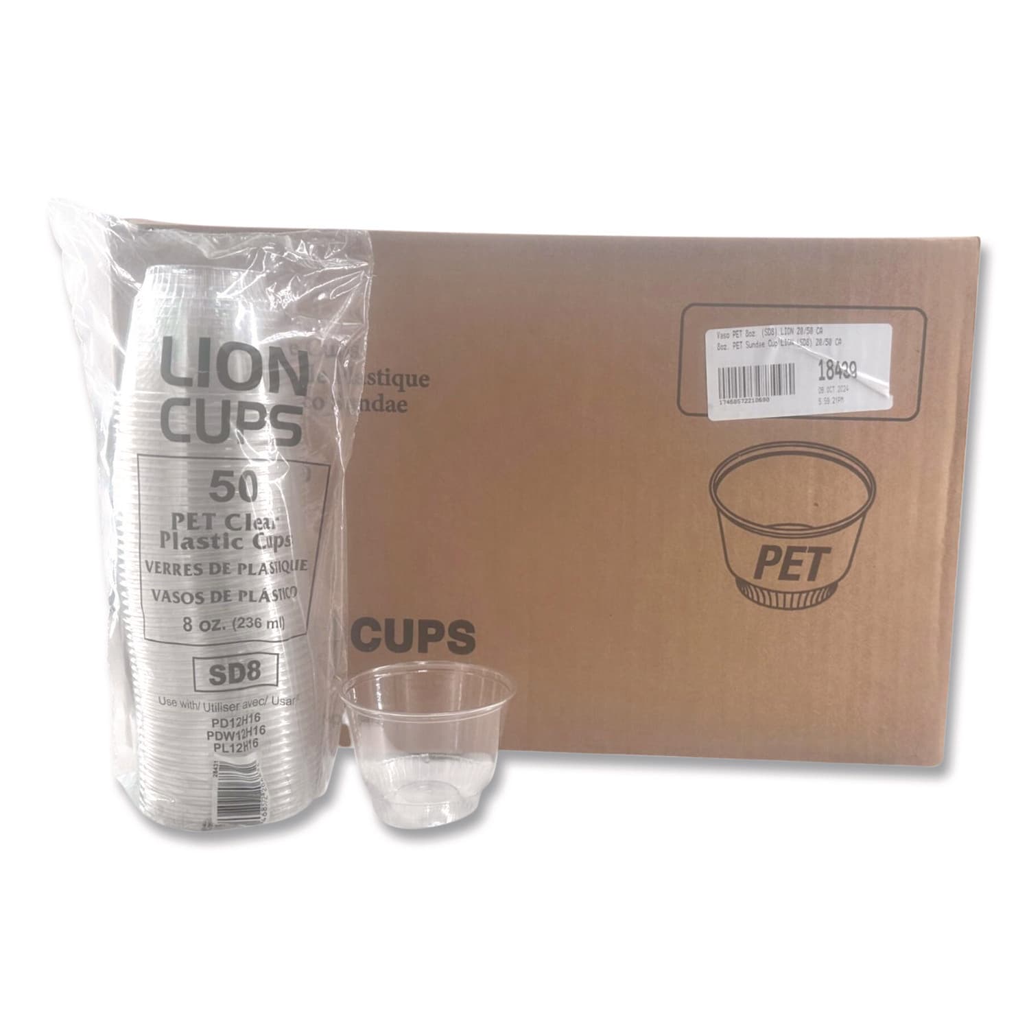 Plastifar PST18439 Plastic Cold Cups, Sundae, 8 oz, Clear, 1,000/Carton