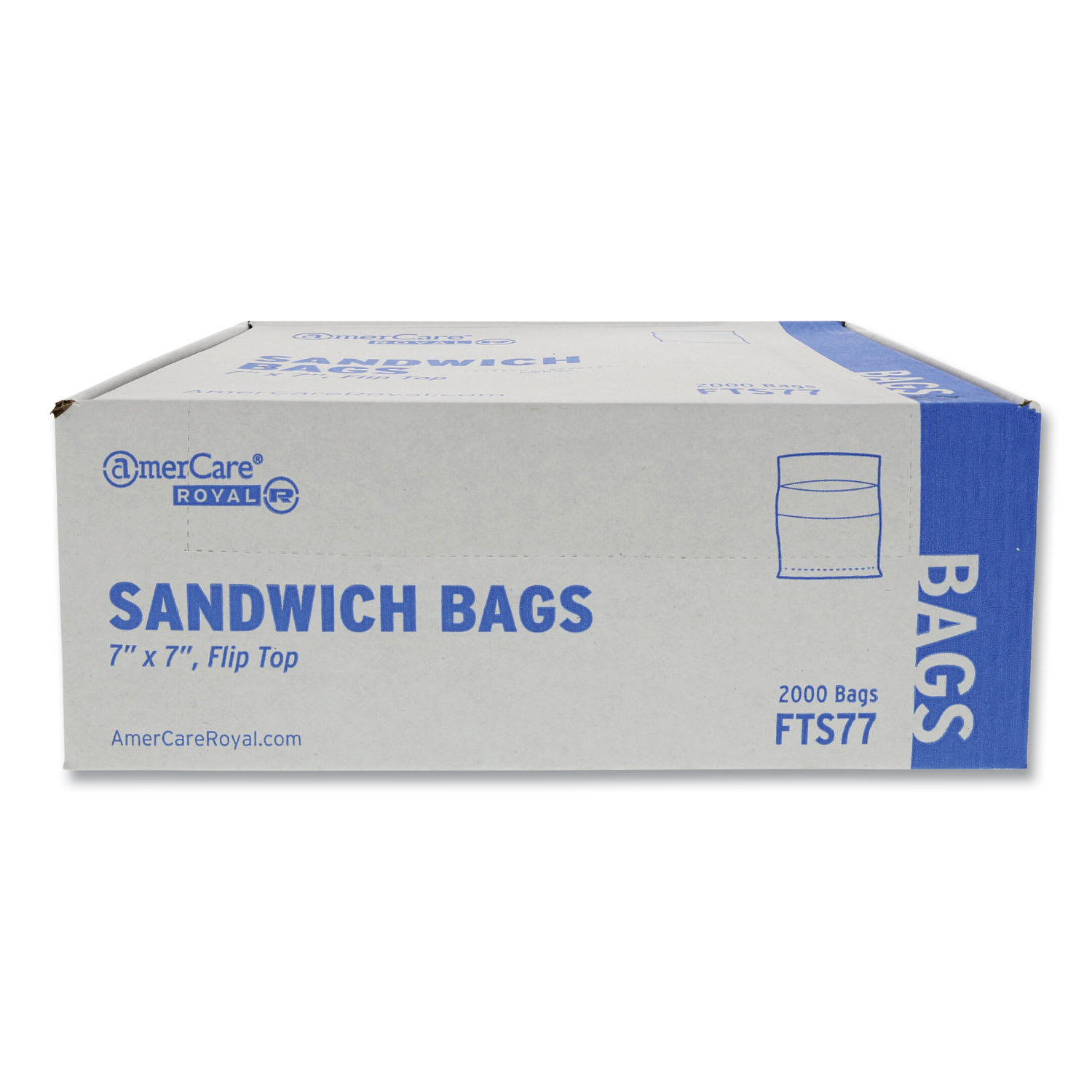 AmerCareRoyal RPPFTS77 Flip Top Bag, 7" x 7", Clear, 2,000/Carton